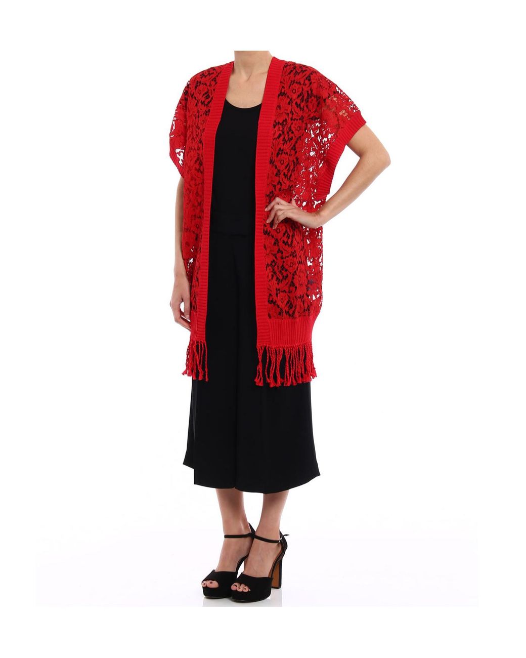 Valentino Red Fringed Cardigan