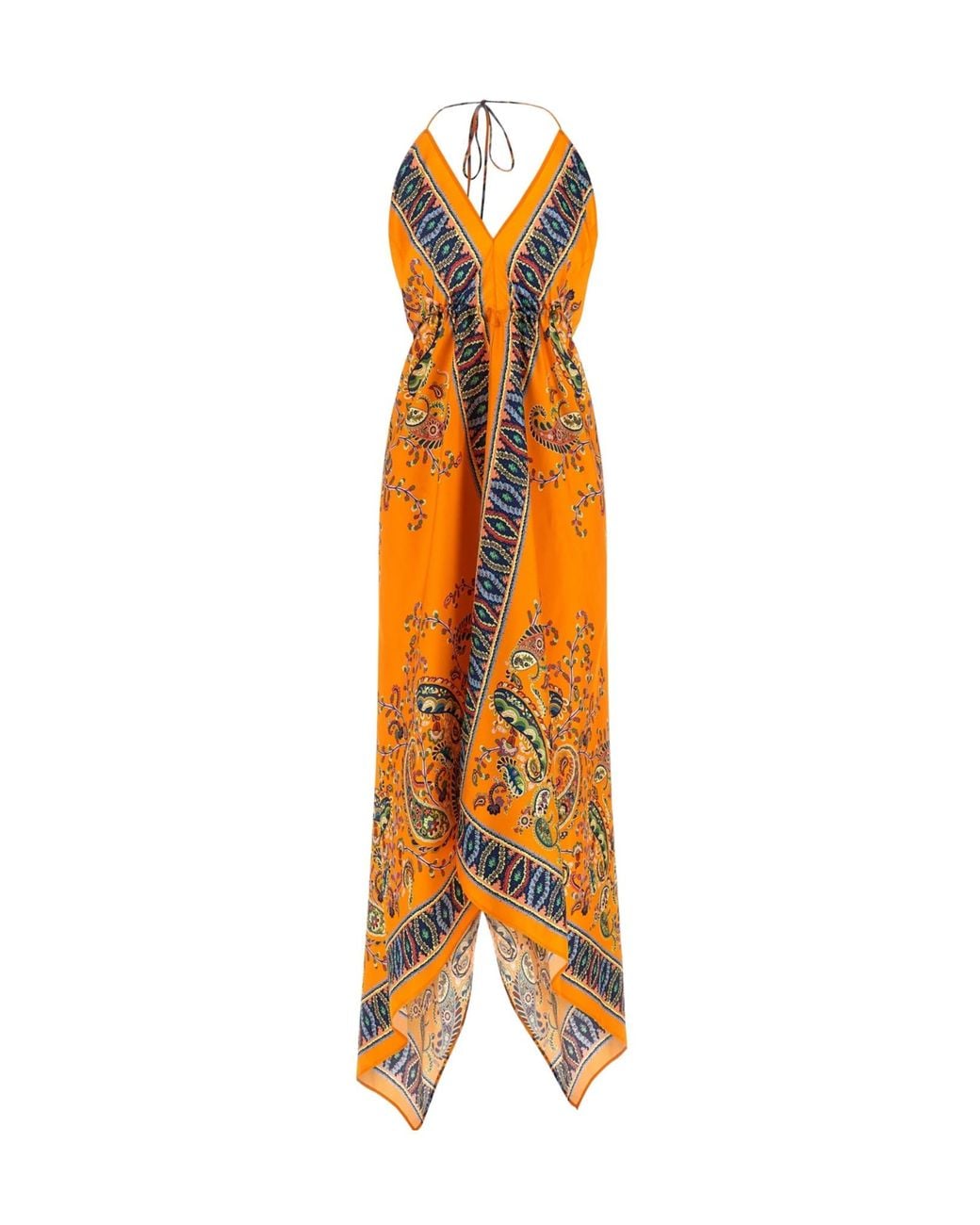 Etro Orange Paisley Printed Tie Fastened Midi Dress