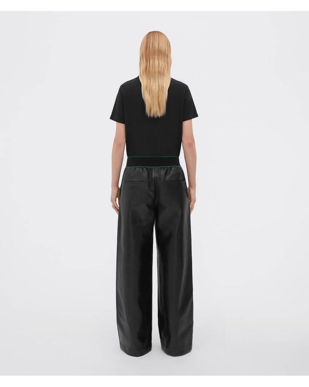 Bottega Veneta Green Logo Wide-Leg Casual Pants