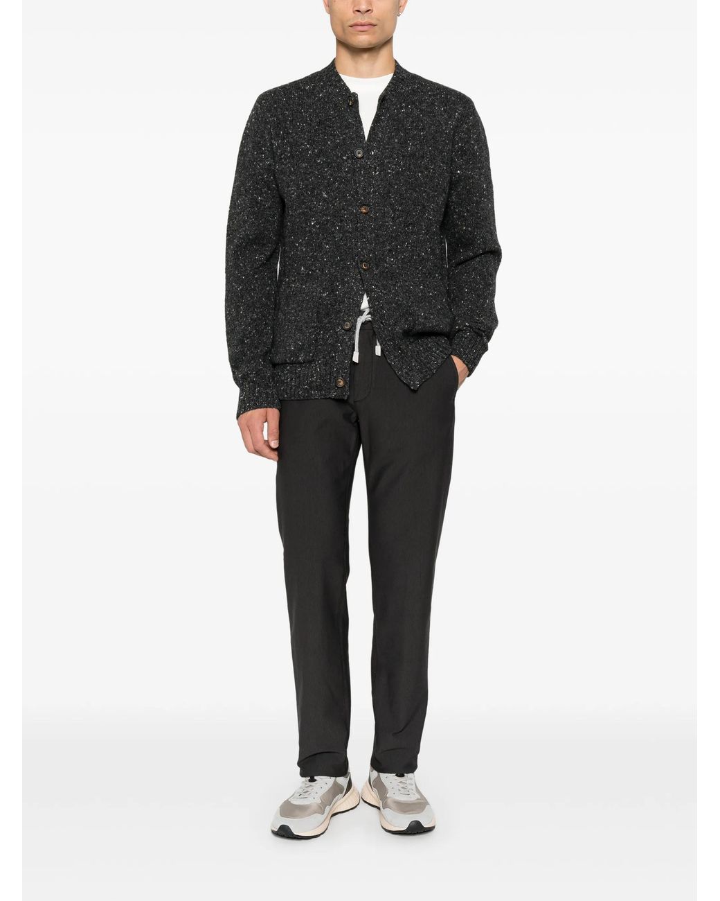 Eleventy Black Button-Up Cardigan for men