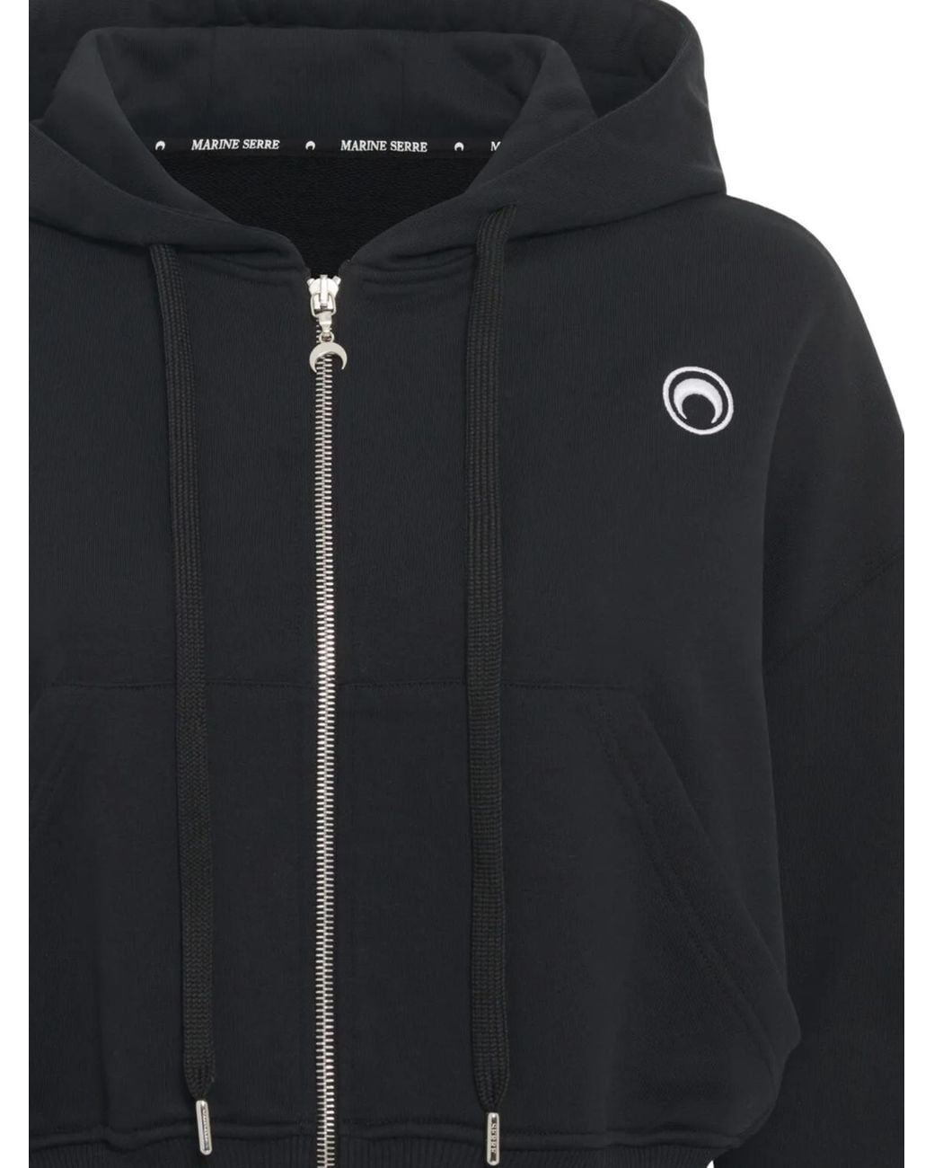 MARINE SERRE Black Logo Detailed Zip-Up Hoodie