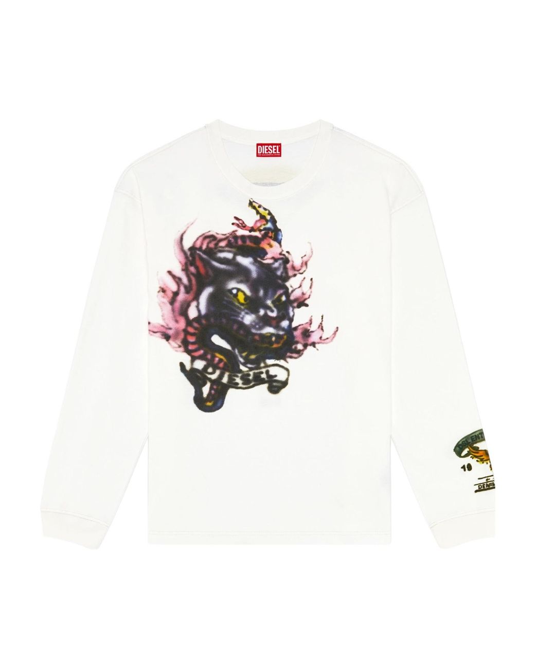 DIESEL White Graphic-Printed Long-Sleeved T-Shirt for men