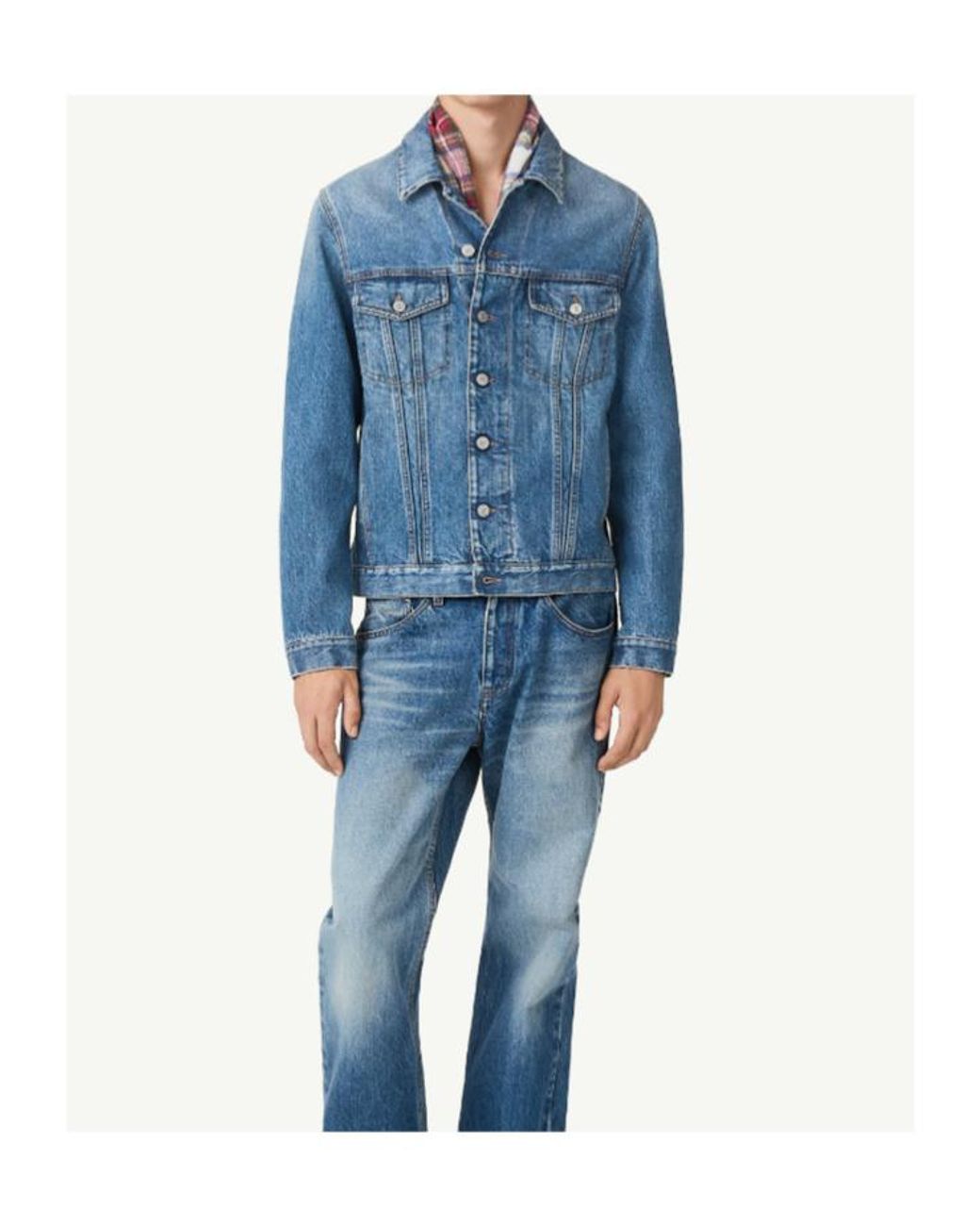 MM6 by Maison Margiela Blue Checked Collar Denim Jacket for men