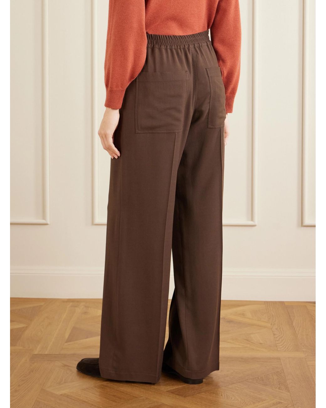 Brunello Cucinelli Brown Wool-Blend Wide-Leg Pants