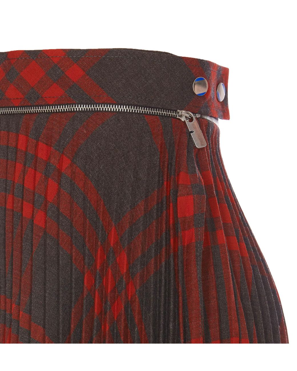 Burberry Purple Checked Pleated Zip-Detailed Skirt