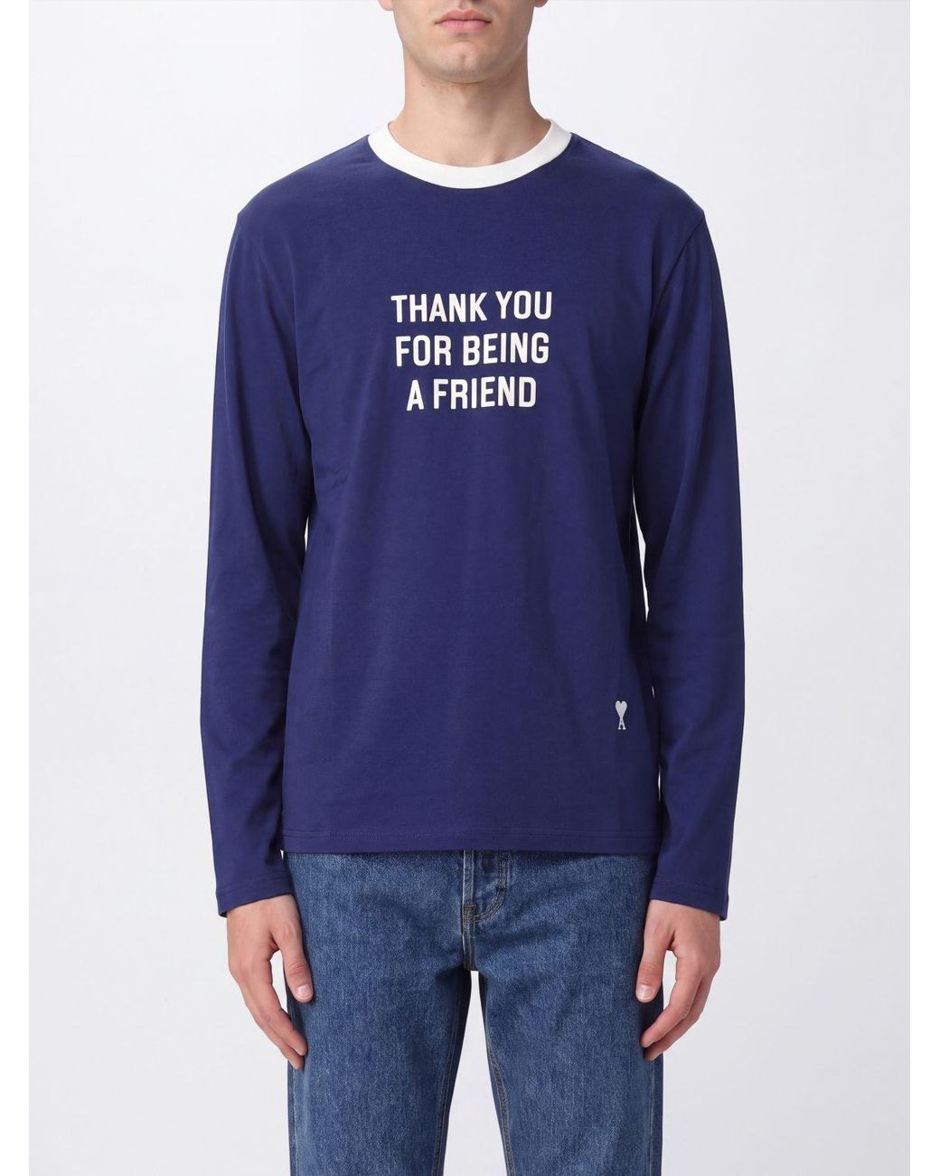 AMI Blue Long-Sleeved Crewneck T-Shirt for men