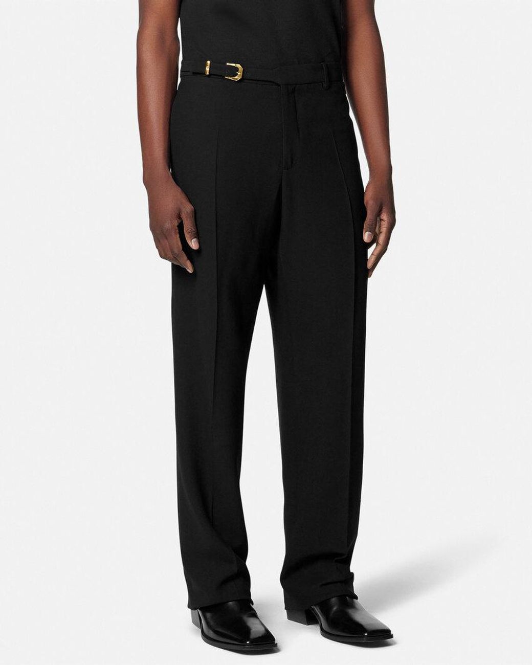 Versace Black Belted Tailored Trousers for men