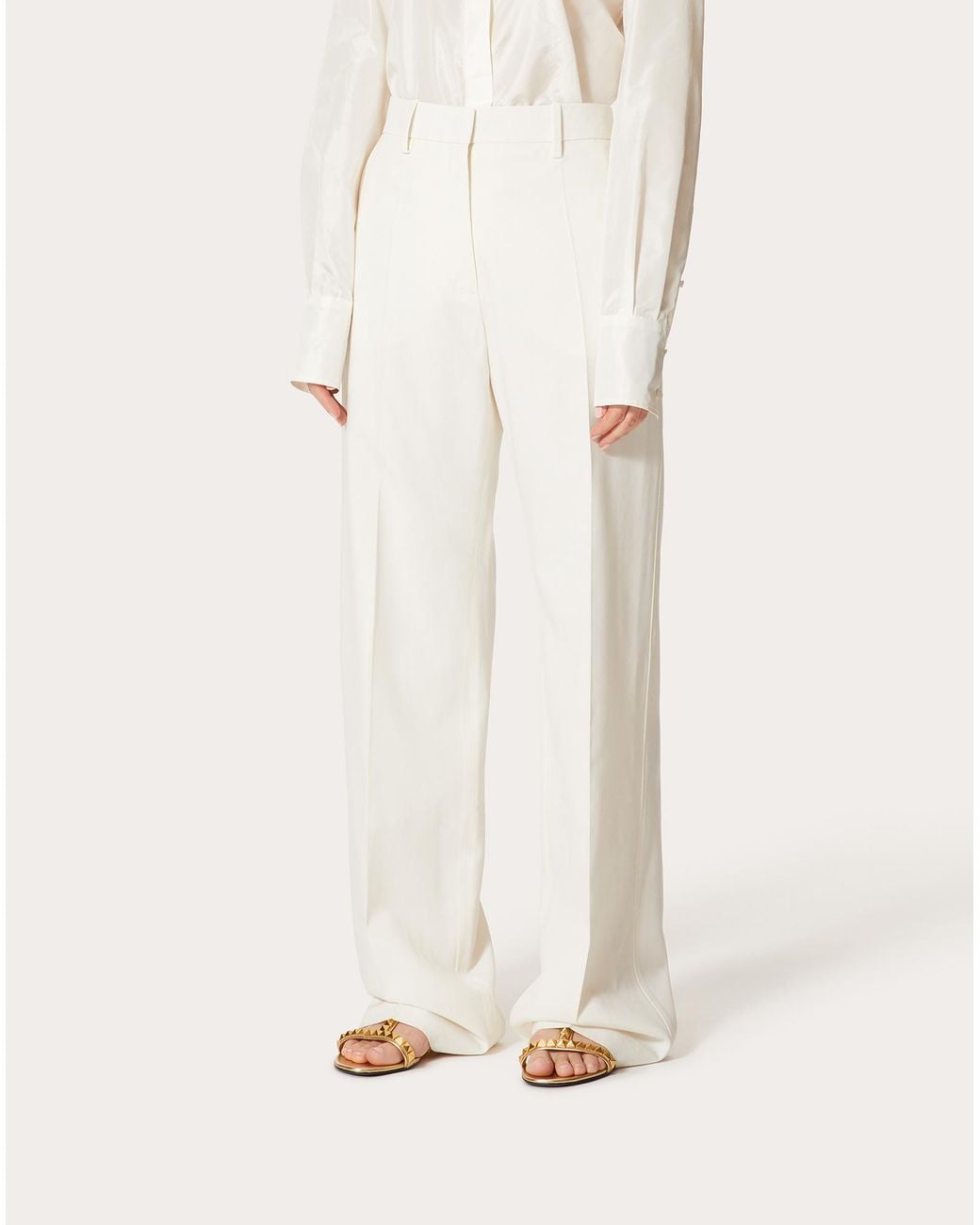 Valentino White High Waist Wide Leg Pants