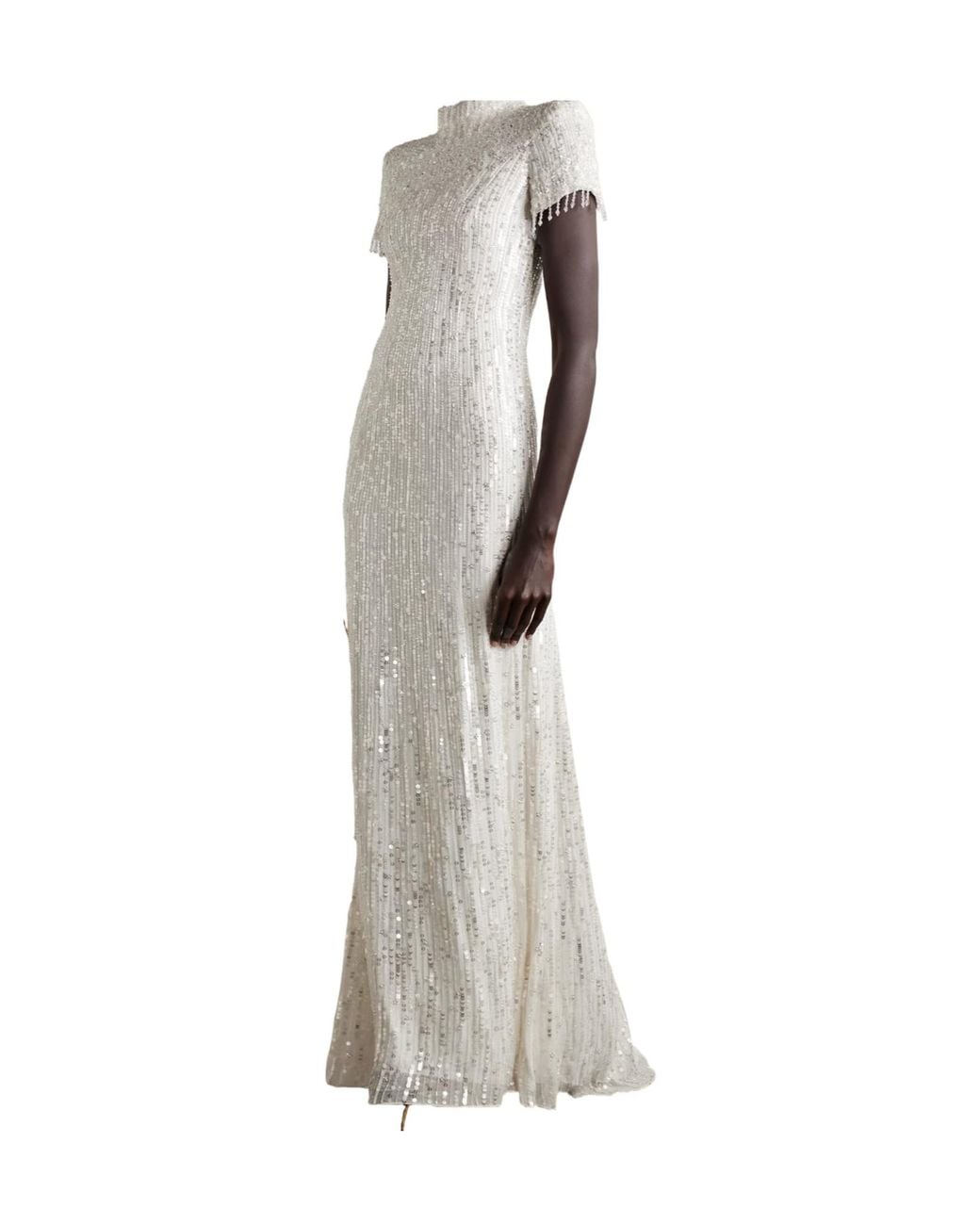 Jenny Packham White Chiffon High-Neck Dress