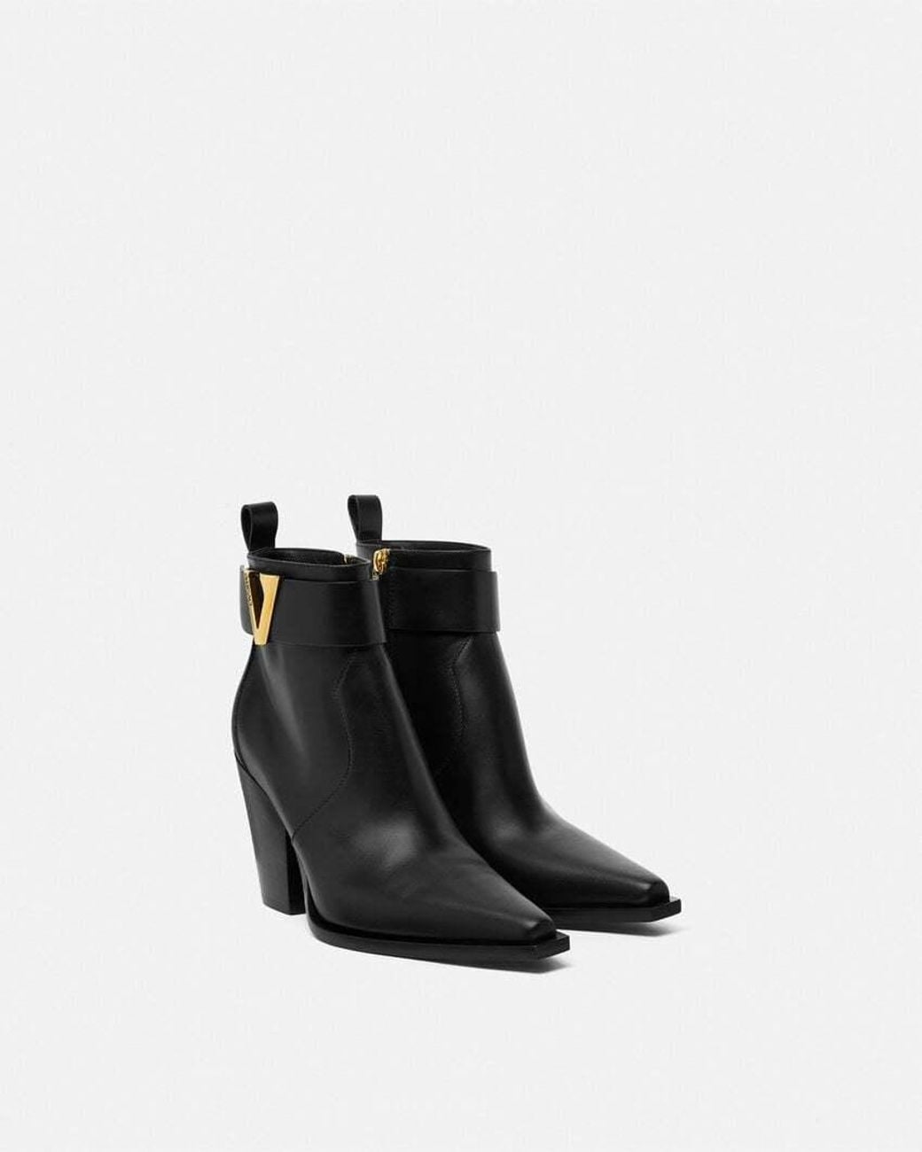 Versace Black Leather V-Buckle Boots