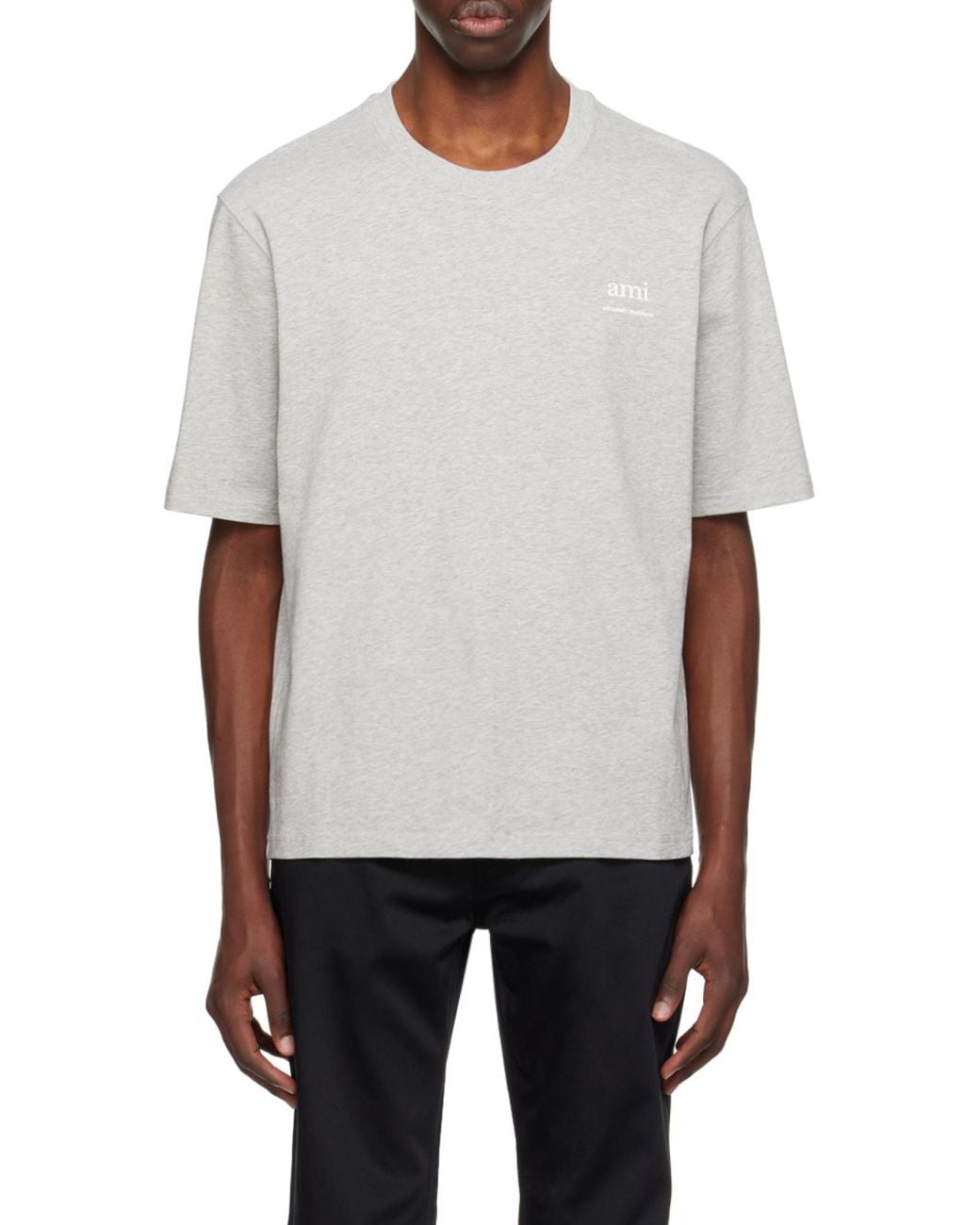 AMI Gray Logo Printed Crewneck T-Shirt