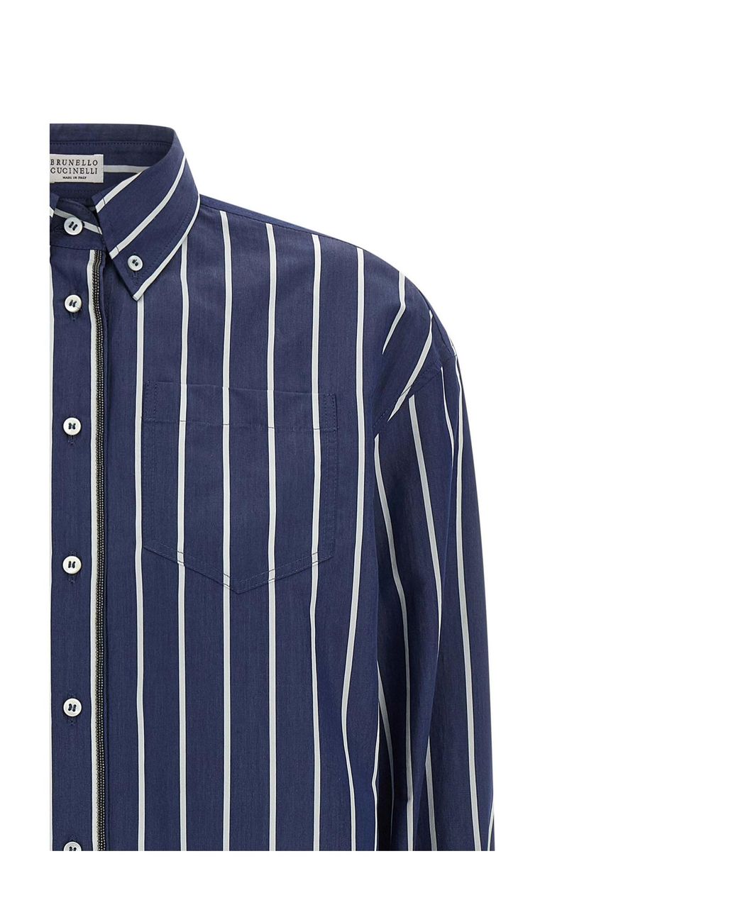Brunello Cucinelli Blue Striped Button-Up Shirt
