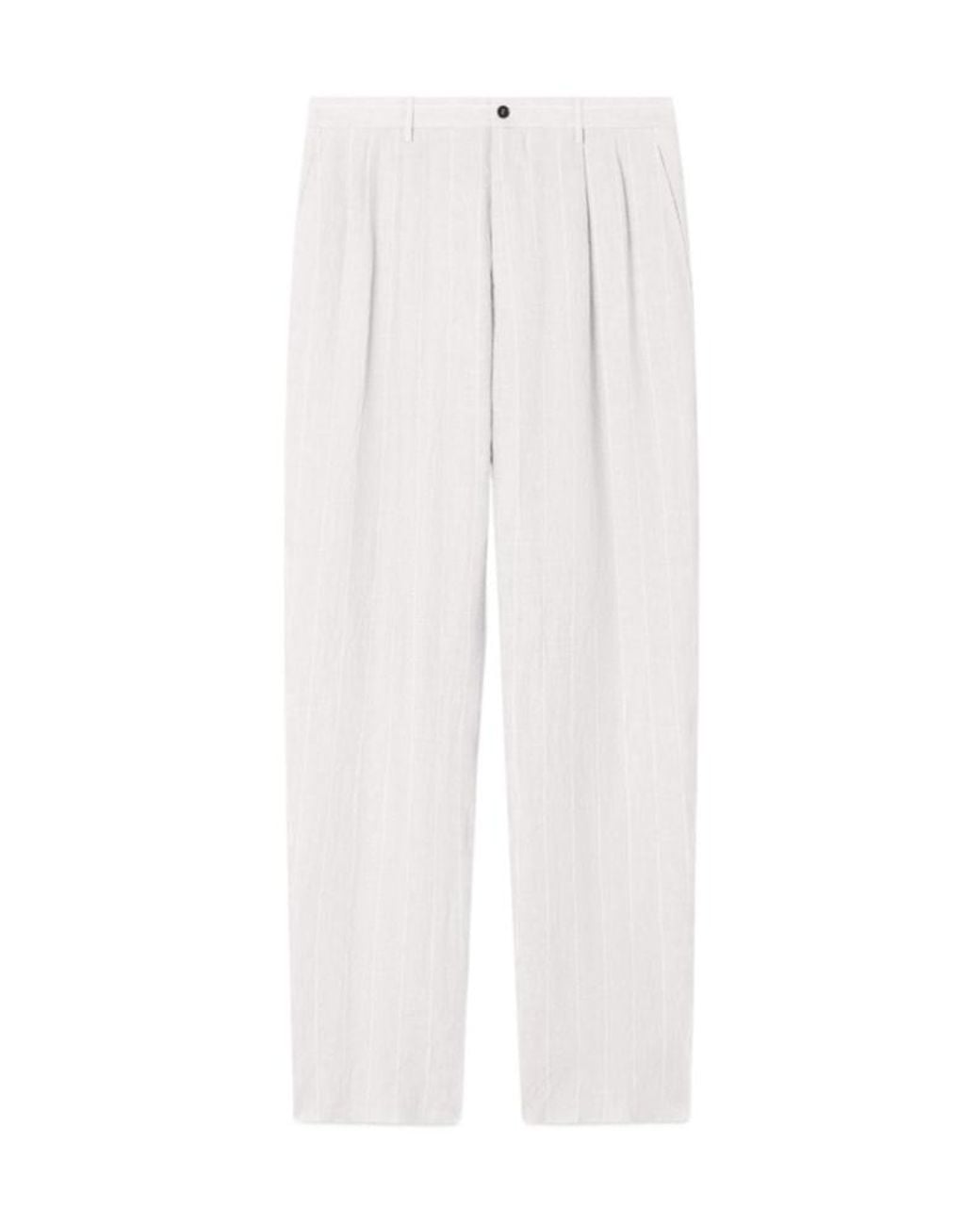 Giorgio Armani White Pleat Detailed Striped Trousers for men