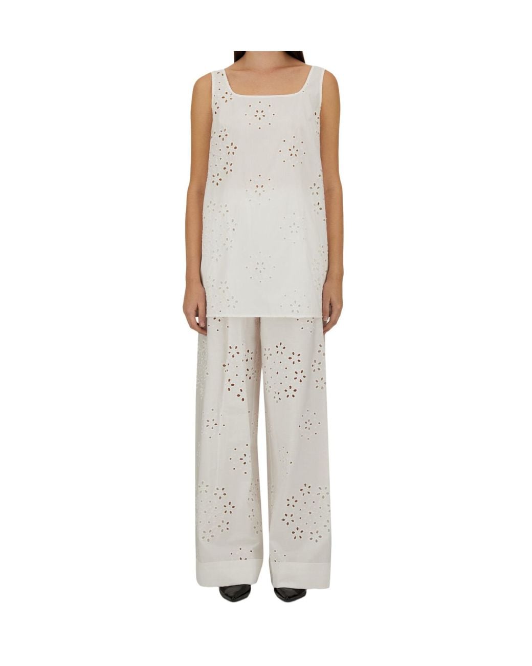 Herno White Eyelet Square-Neck Top