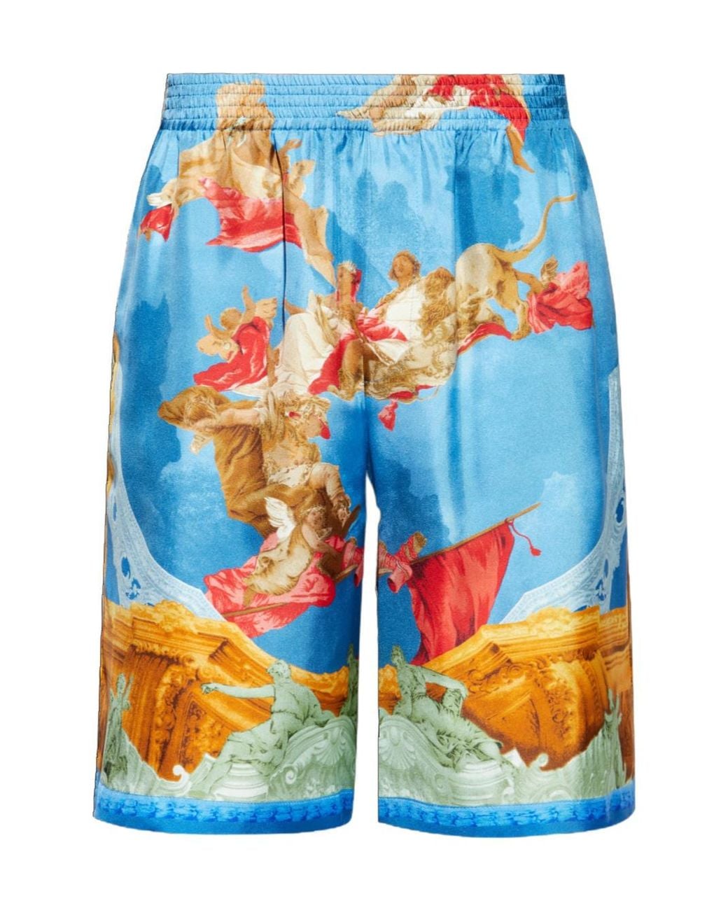 Versace Blue Pattern-Printed Elasticated Waistband Shorts for men