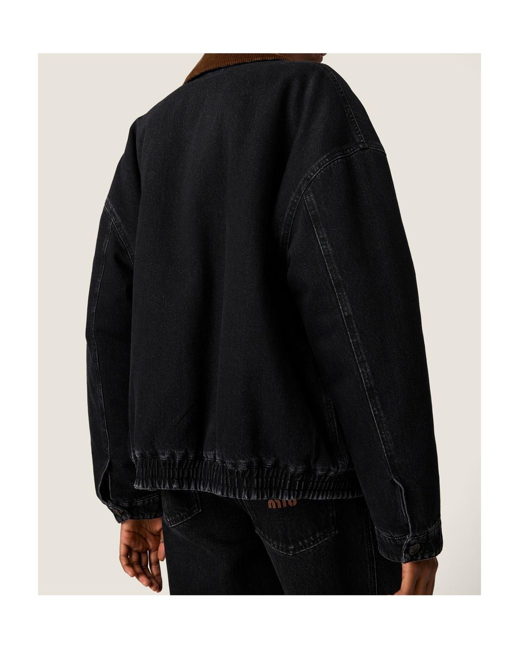 Miu Miu Black Logo-Patch Zipped Denim Padded Jacket