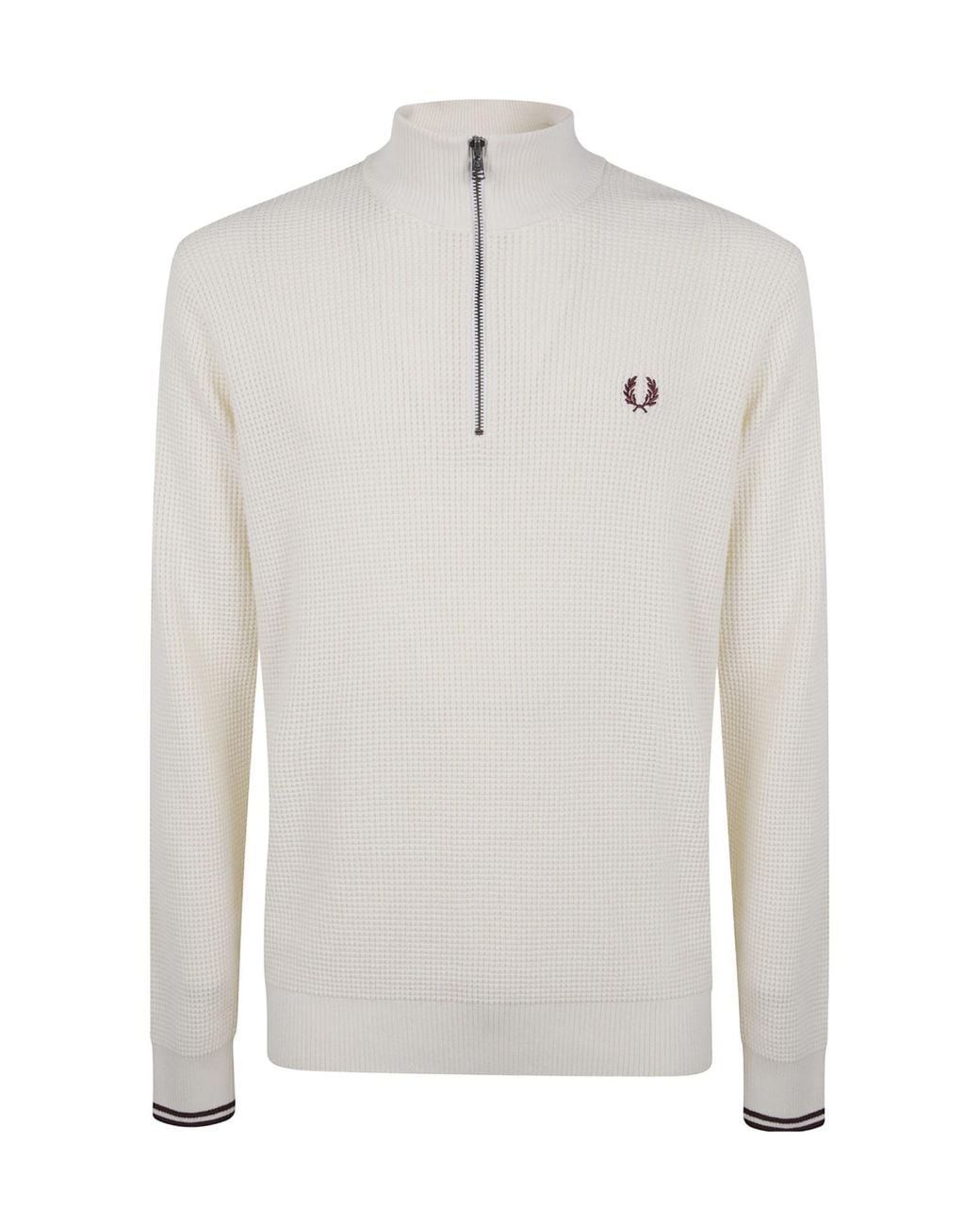 Fred Perry White Waffle Stitch Half Zip Jumper for men