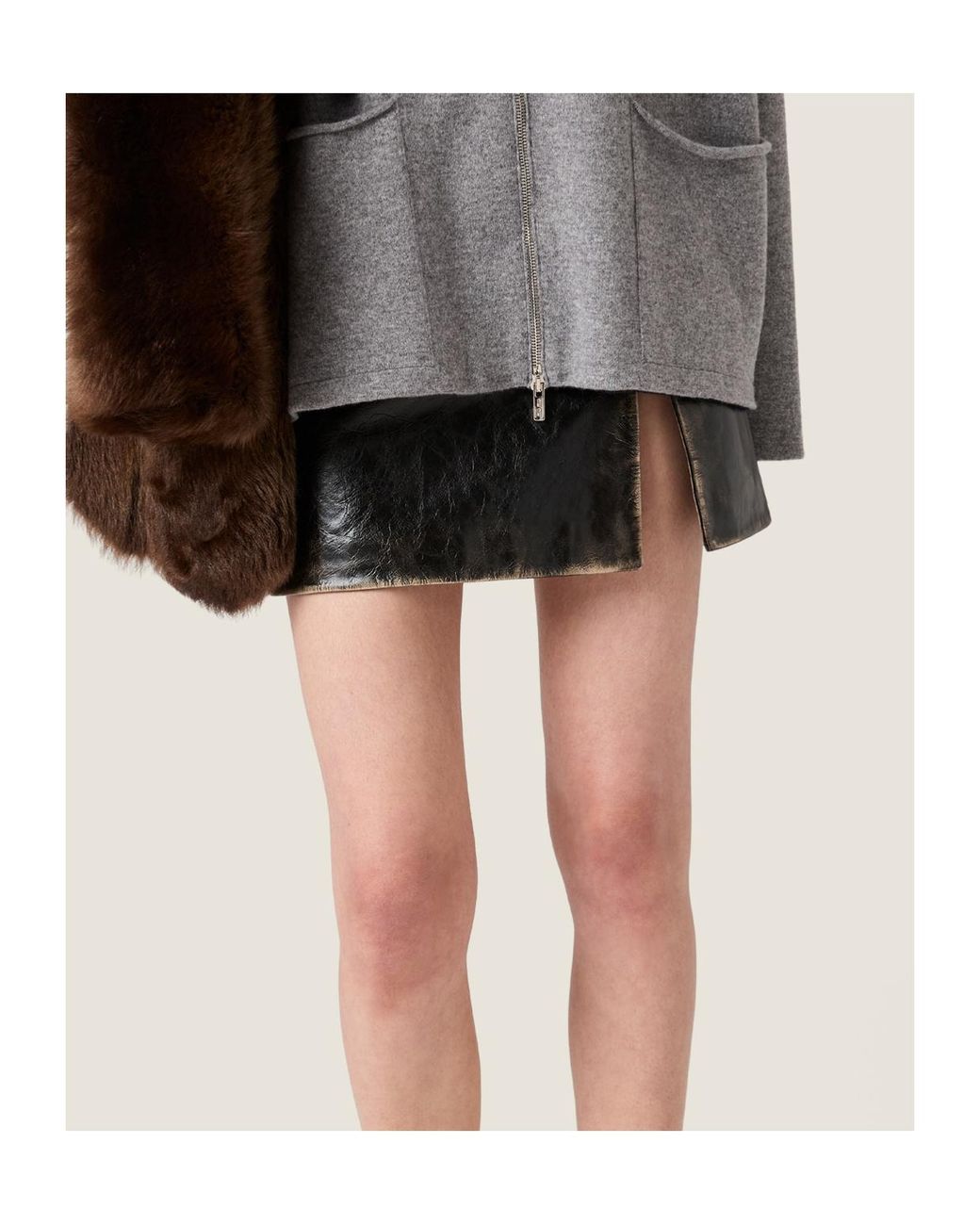 Miu Miu Black Slit-Detailed Mini Skirt