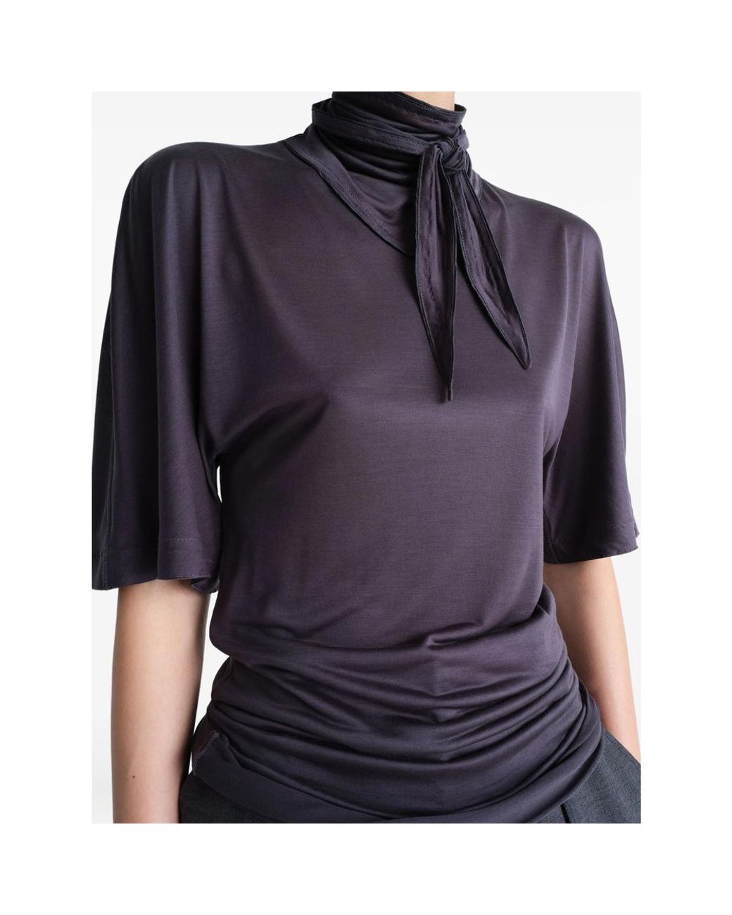 Lemaire Blue Short Sleeved Scarf Detailed Blouse