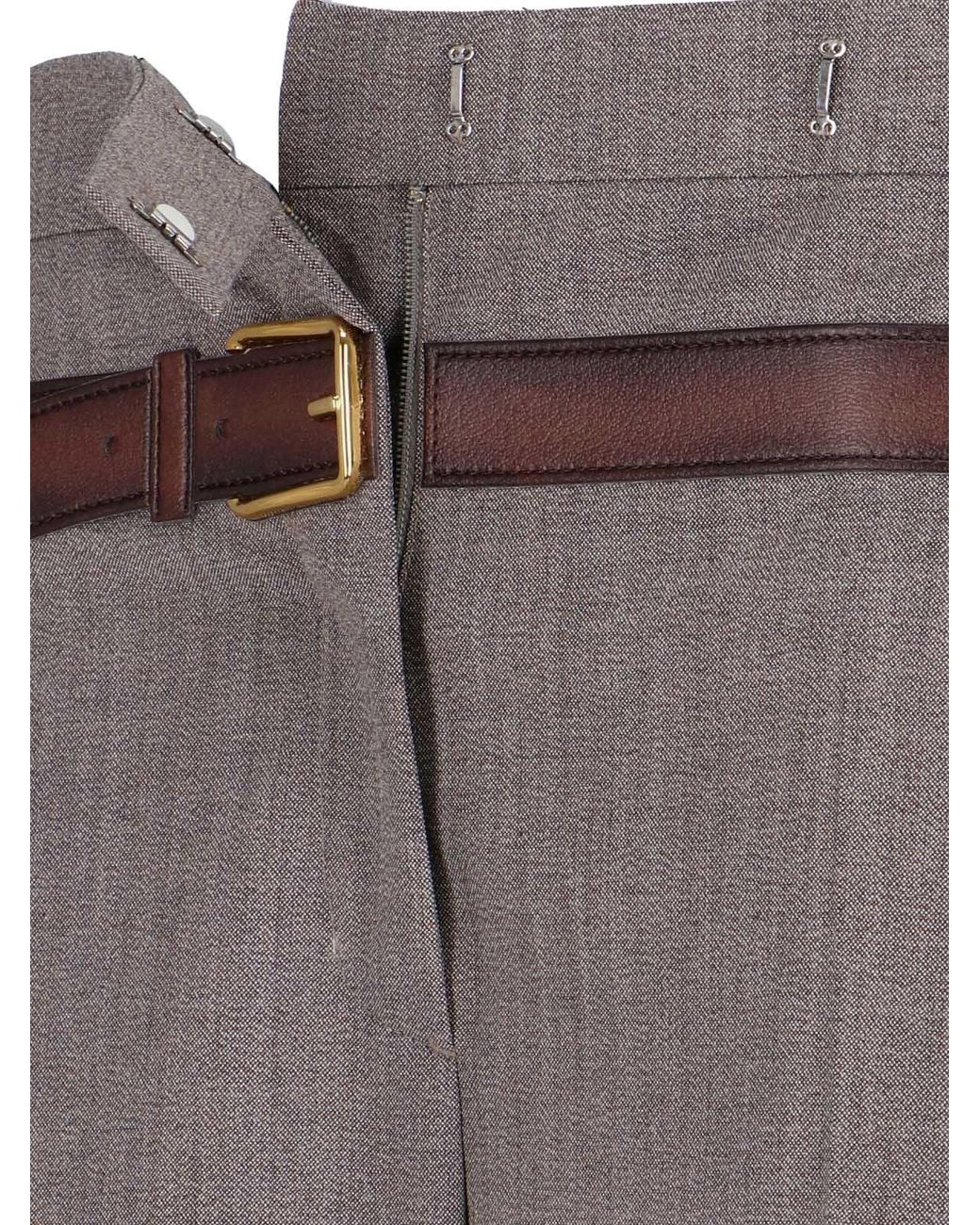 Prada Gray Belt-Detailed Pleated Trousers