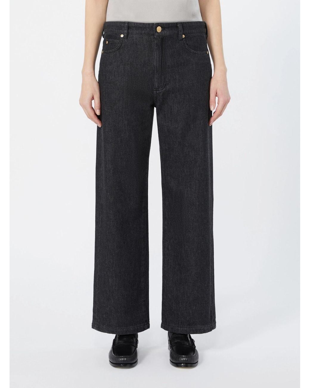 Max Mara Black Button-Up Wide-Leg Jeans