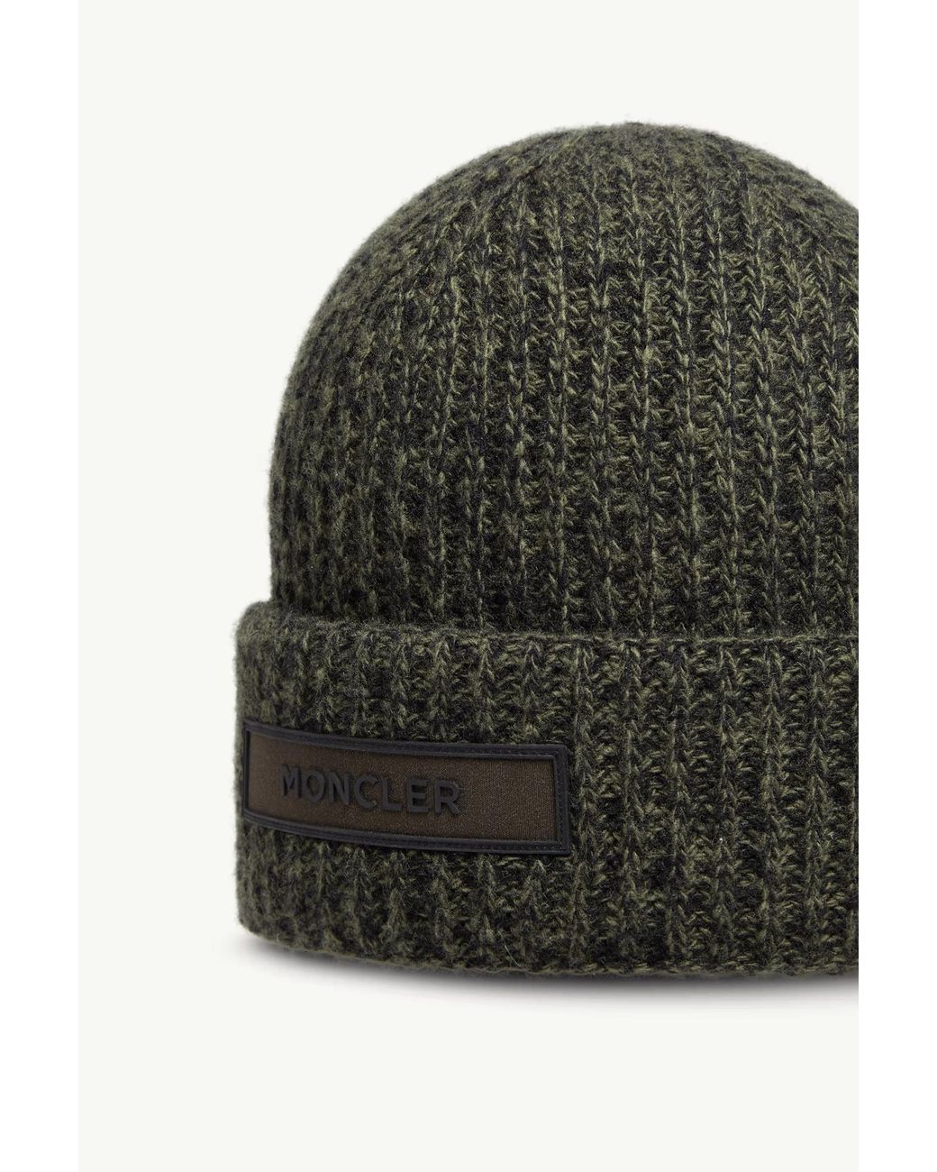 Moncler Green Logo Patch Ribbed Beanie for men