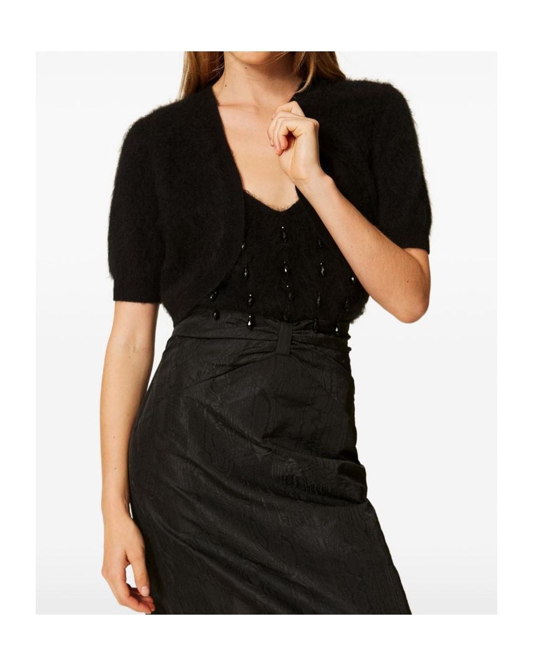 Twinset Black Cropped Open-Front Knitted Jacket