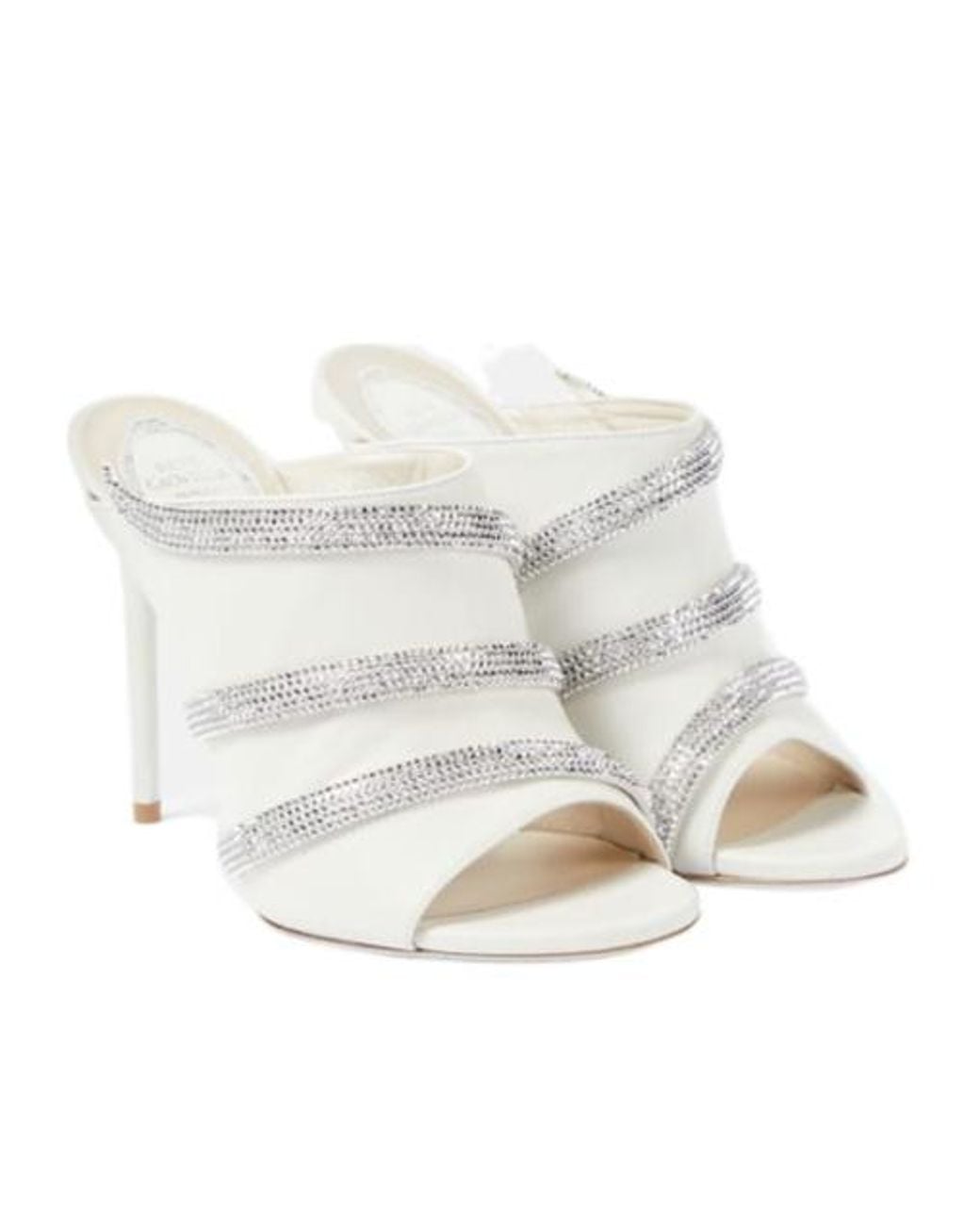 Rene Caovilla White Sally Embellished Leather Mules