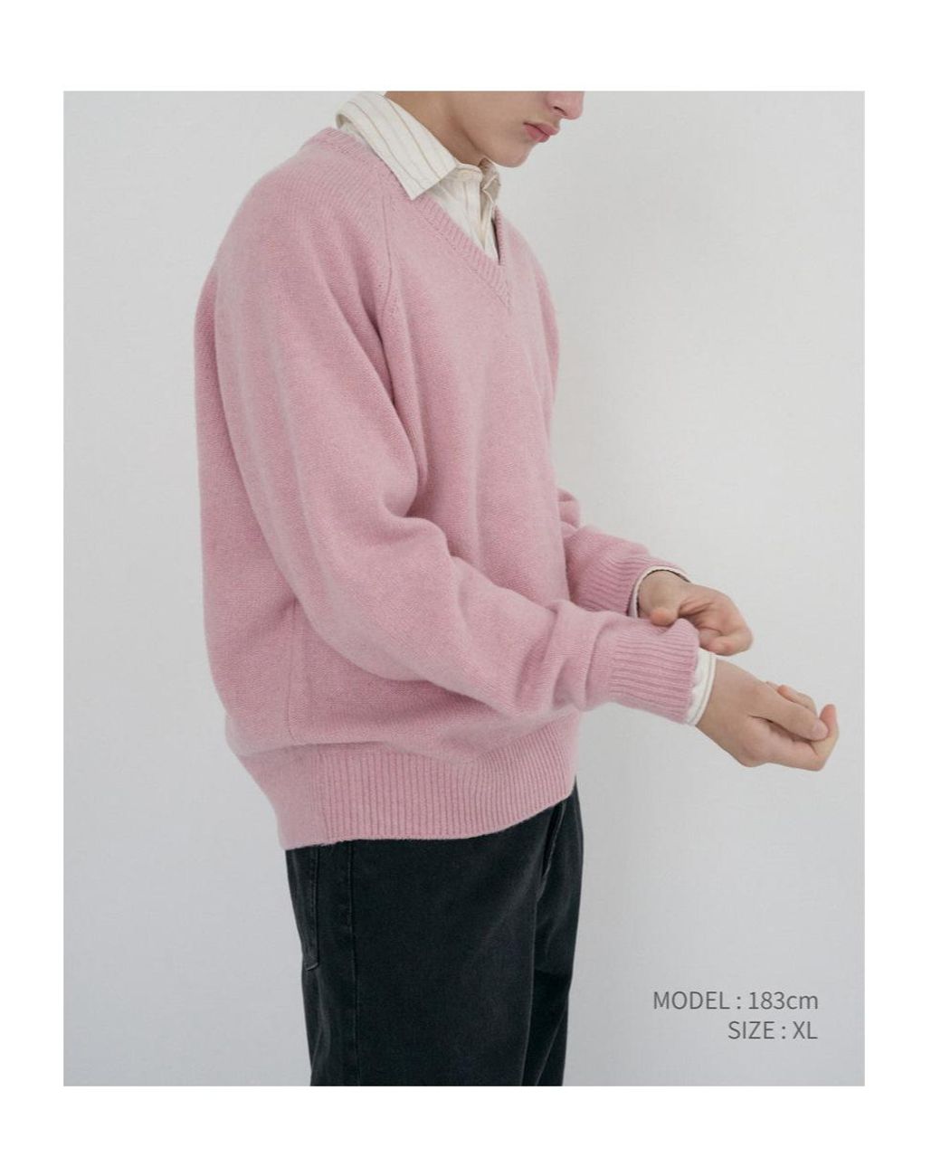DUNST Pink Soft And Fluffy V-Neck Sweater for men