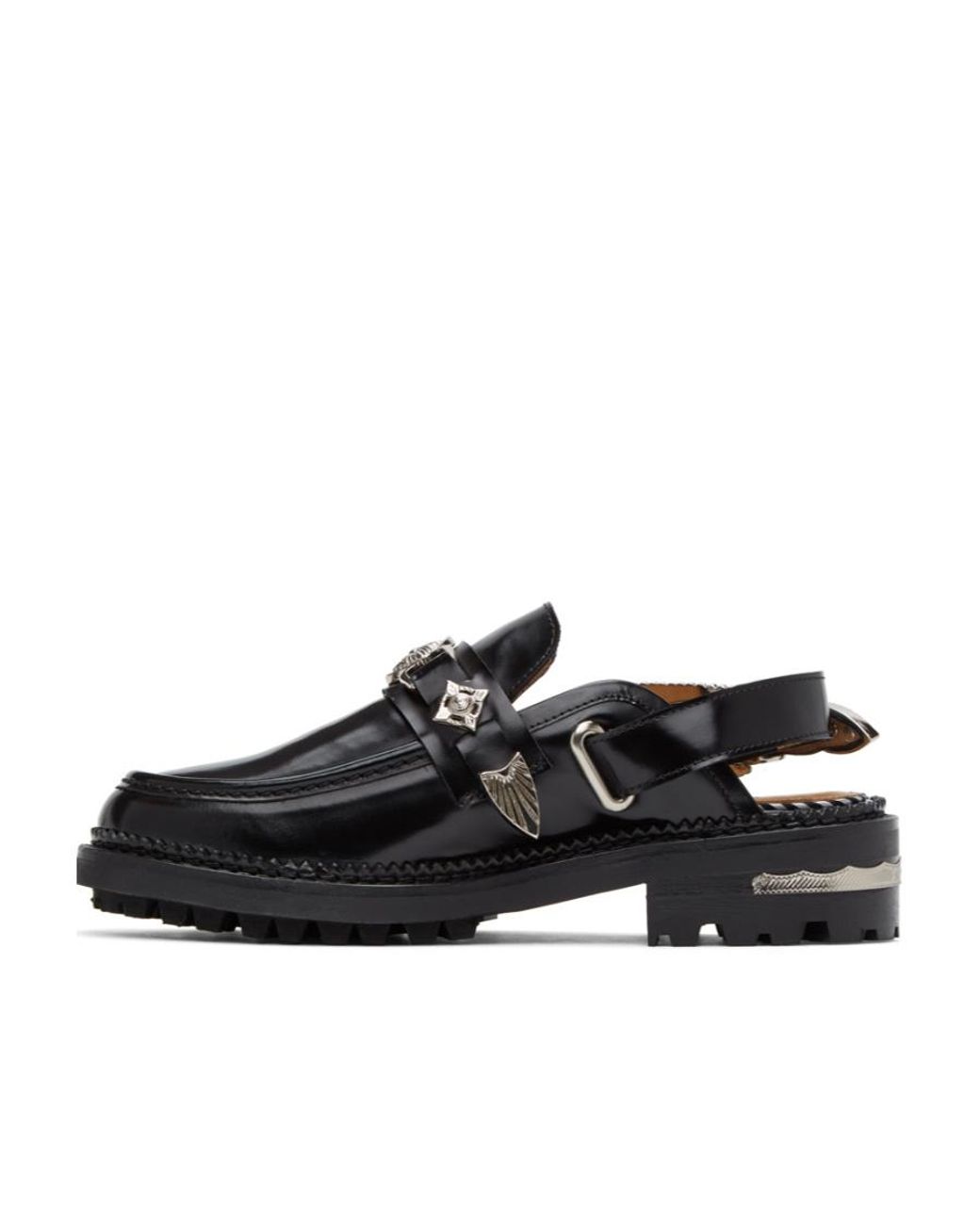 Toga Black Round-Toe Slingback Mule Loafers