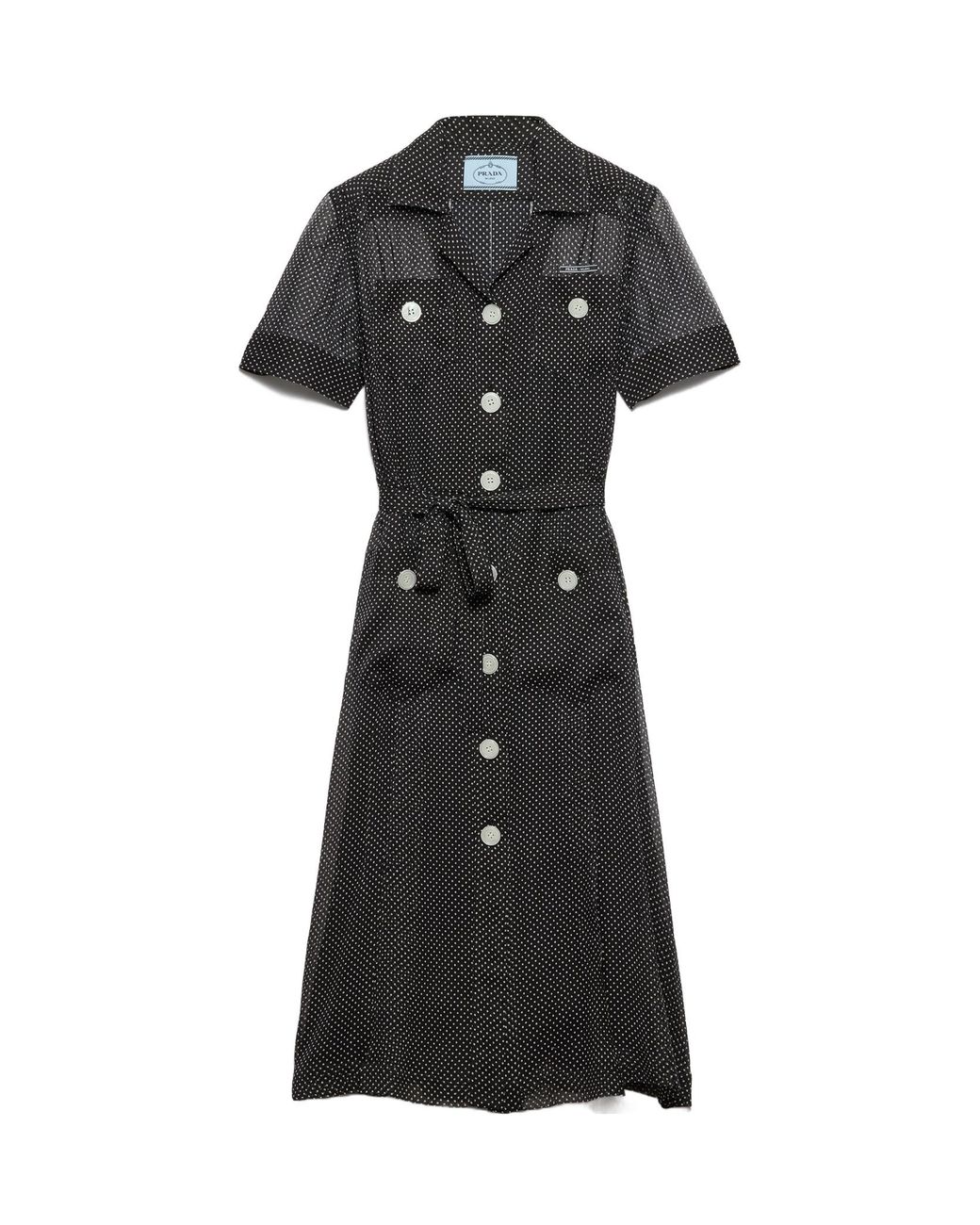 Prada Black Polka-Dot Silk Chiffon Shirt Dress