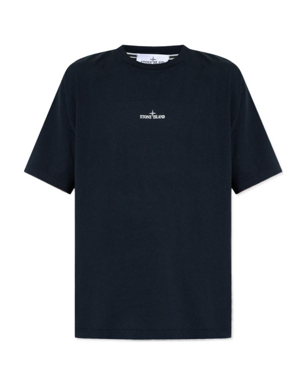 Stone Island Blue Logo Printed Crewneck T-Shirt for men