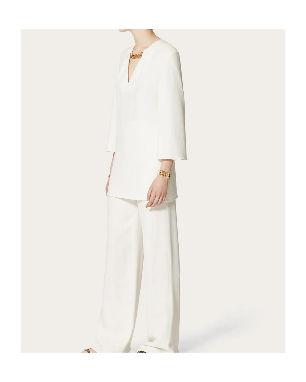 Valentino White High-Waisted Wide-Leg Trousers