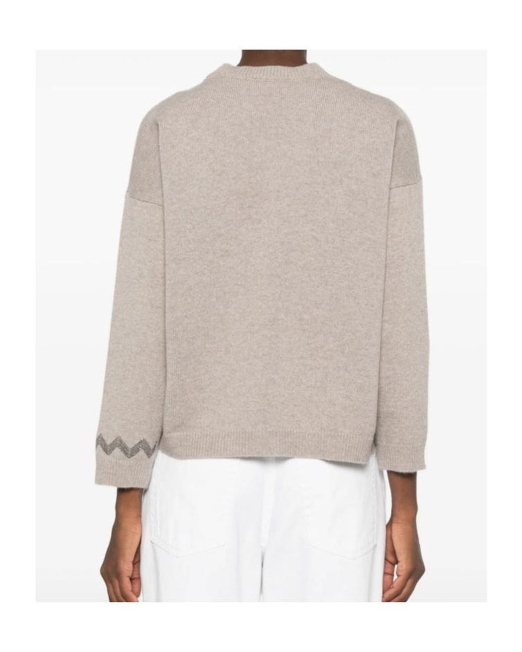 Panicale Natural Bead-Embellished Drop-Shoulder Sweater