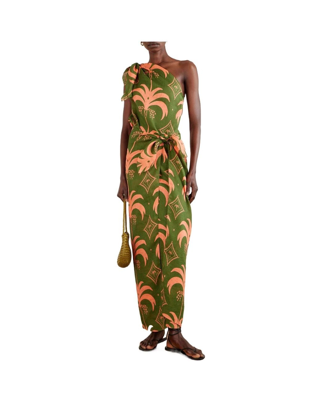 Johanna Ortiz Green Printed Linen Maxi Dress