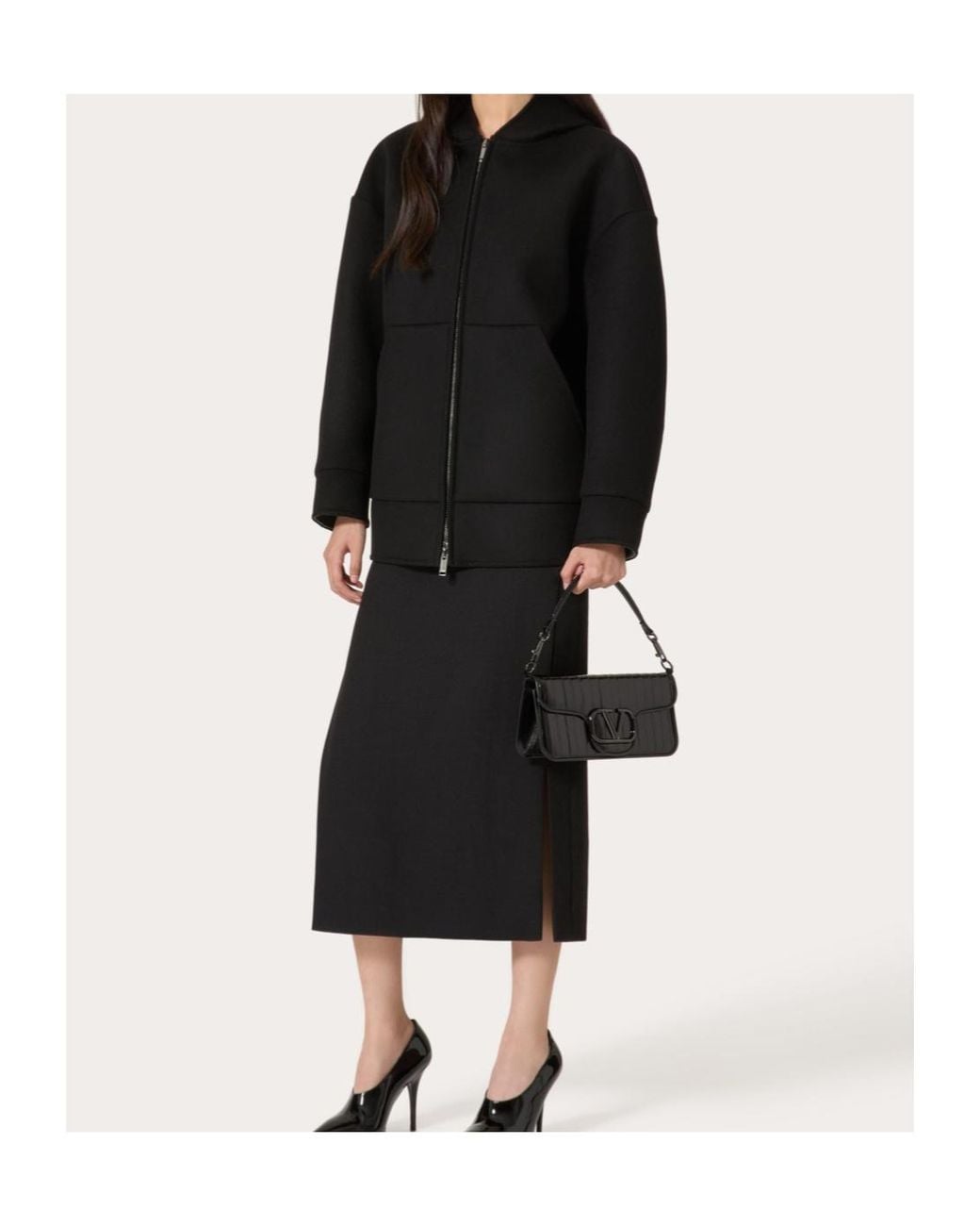 Valentino Black Grisaille Striaght Hem Midi Skirt
