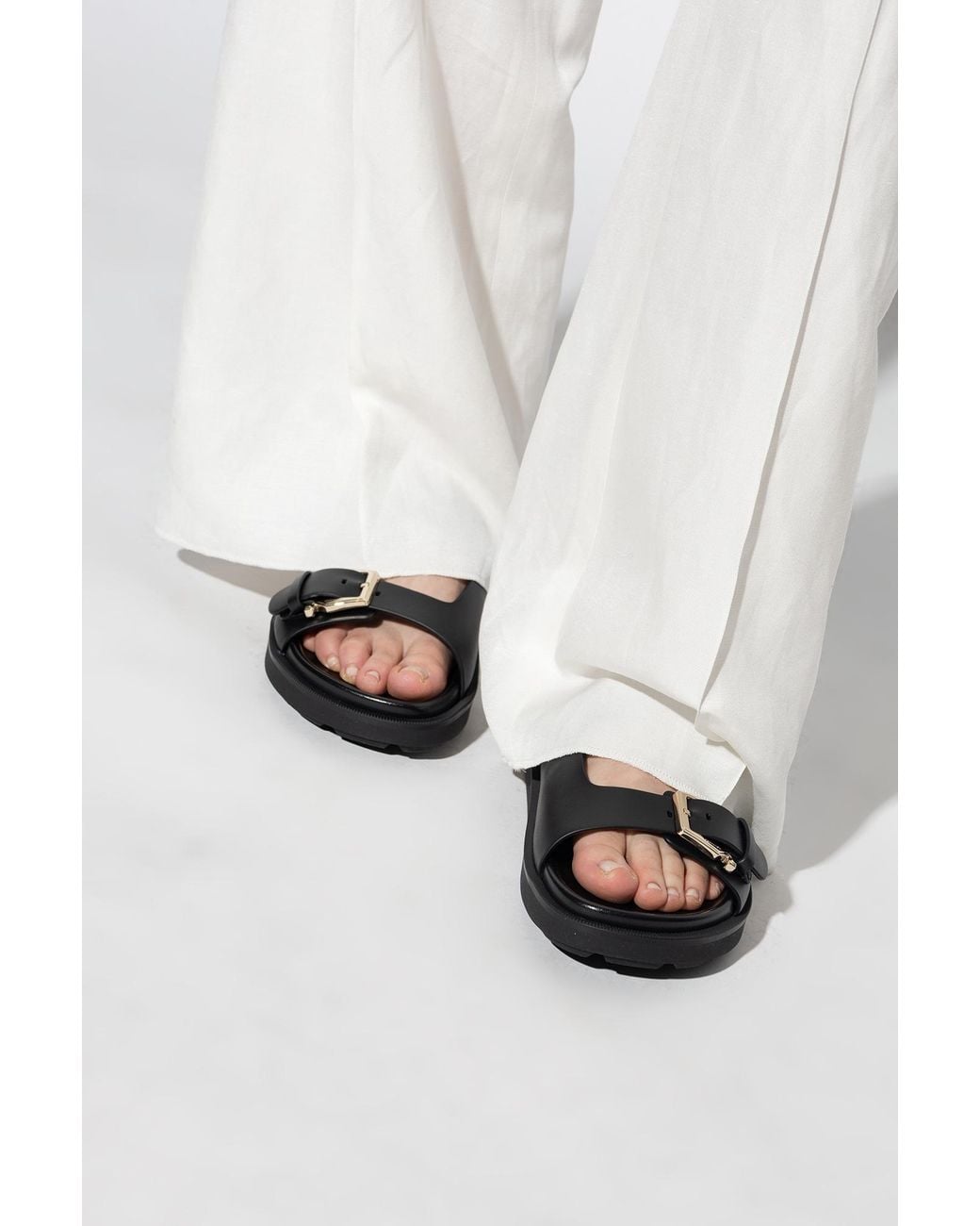Ferragamo Black Logo Slippers