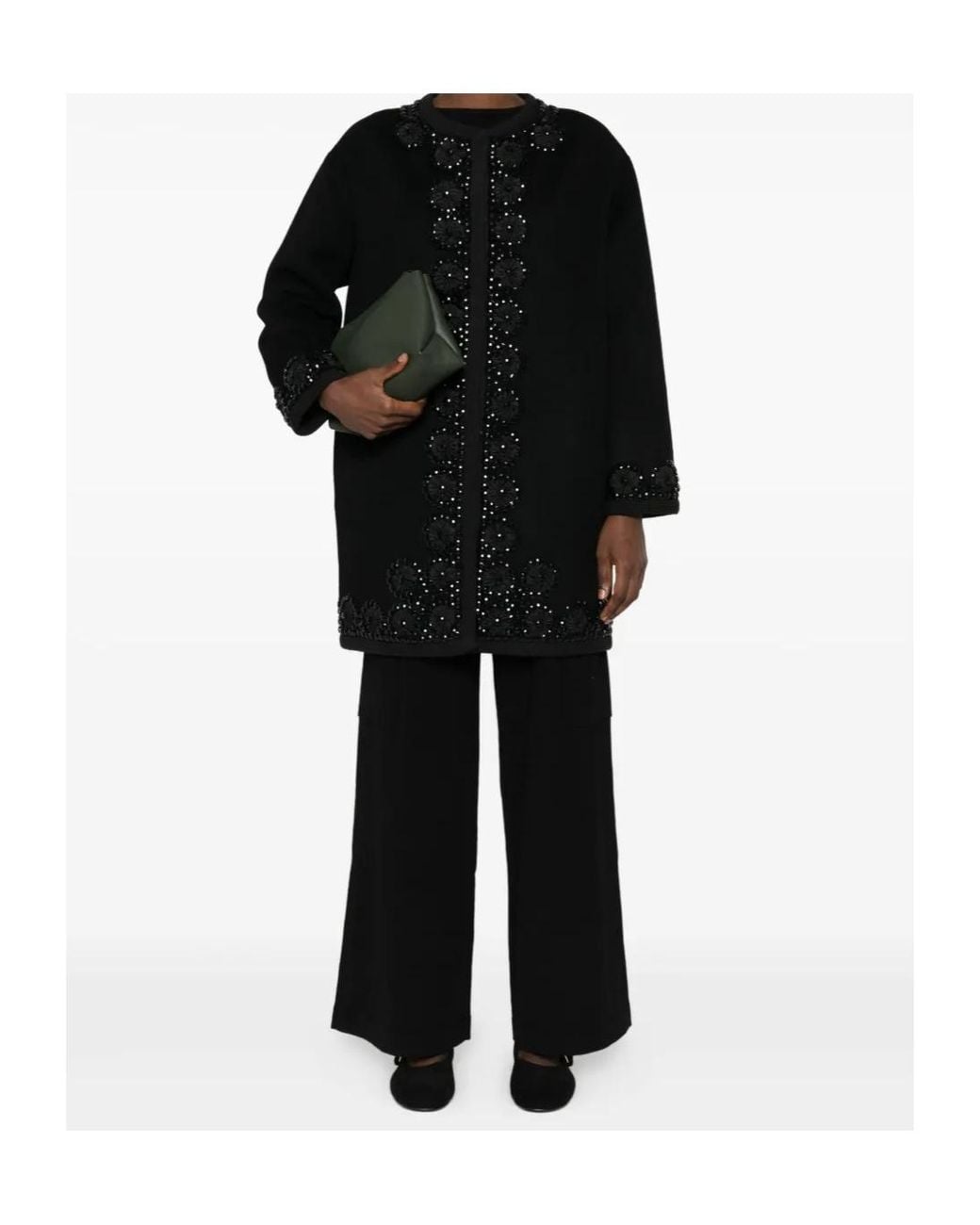 P.A.R.O.S.H. Black Floral-Embellished Coat