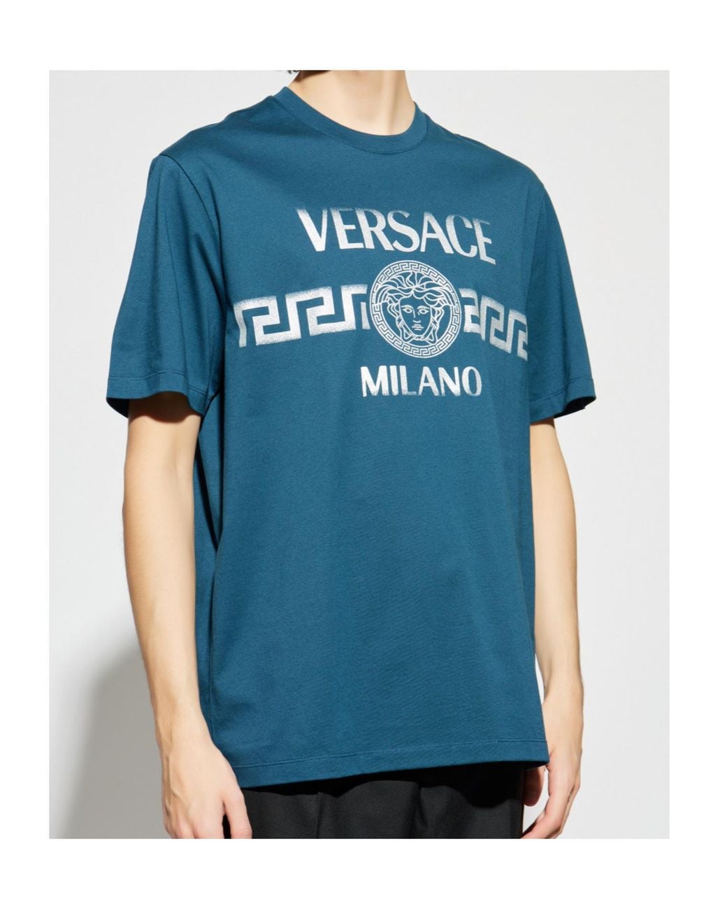Versace Blue Logo Printed Crewneck T-Shirt for men