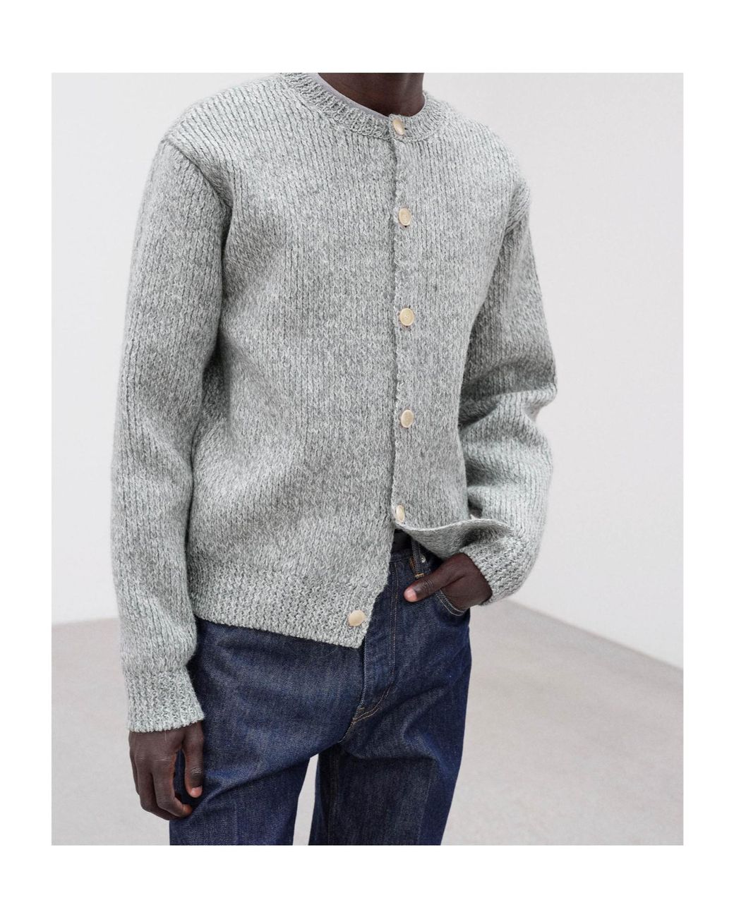 Auralee Gray Double-Faced Wool Alpaca Low Gauge Knit Crew-Neck for men