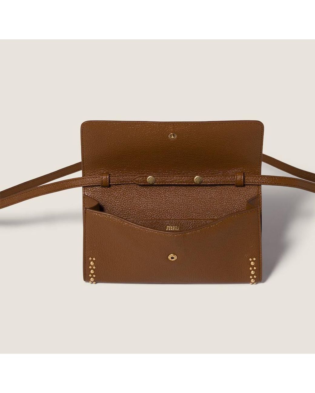 Miu Miu Brown Leather Wallet With Shoulder Strap
