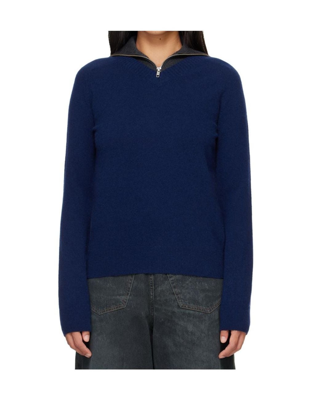 MM6 by Maison Margiela Blue Zip Collar Knitted Sweater