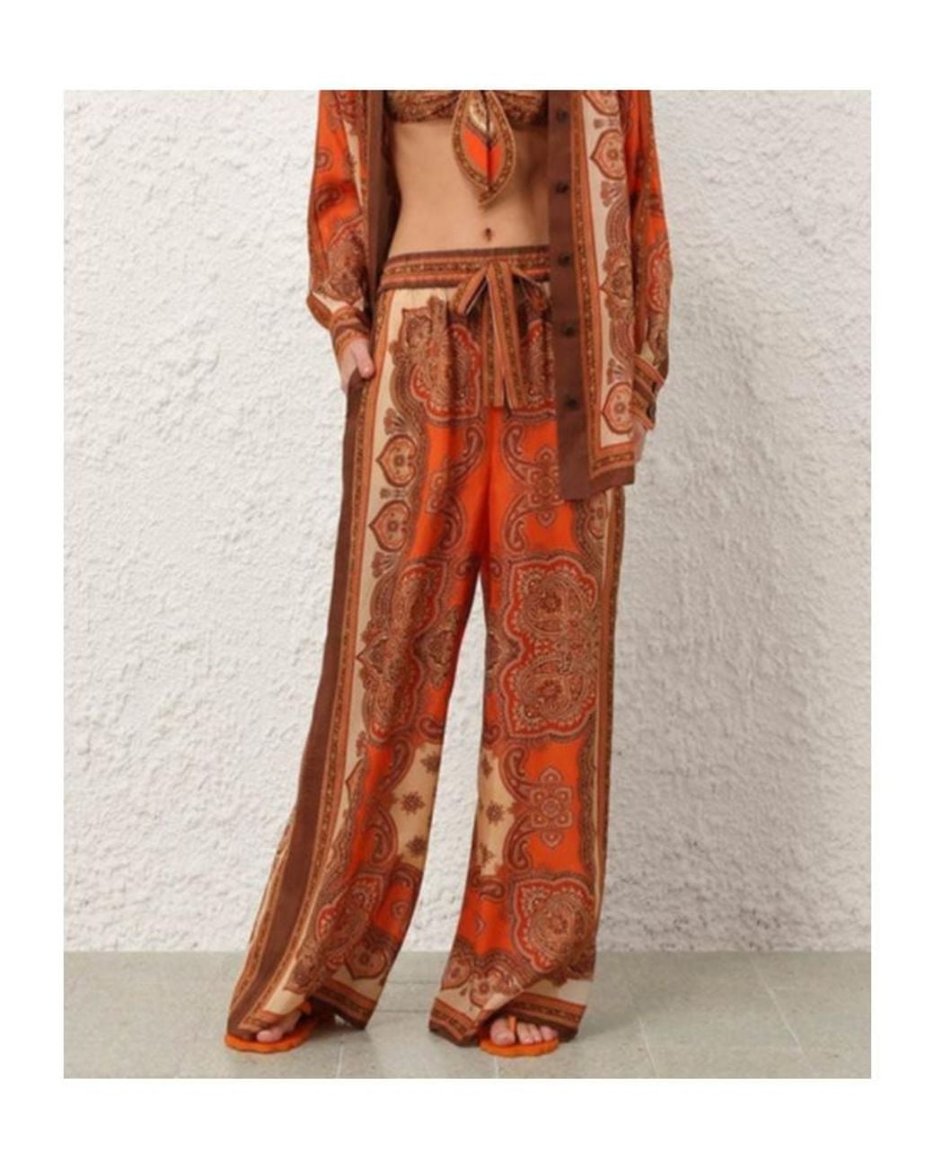 Zimmermann Orange Mahon Printed Wide-Leg Pants