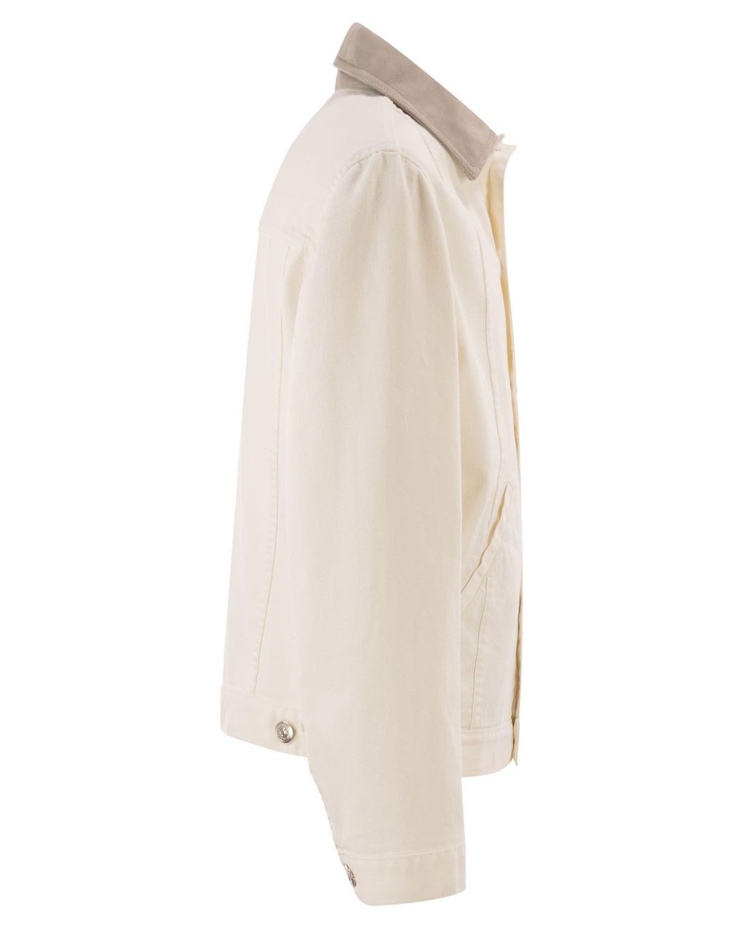 Brunello Cucinelli White Buttoned Denim Jacket for men