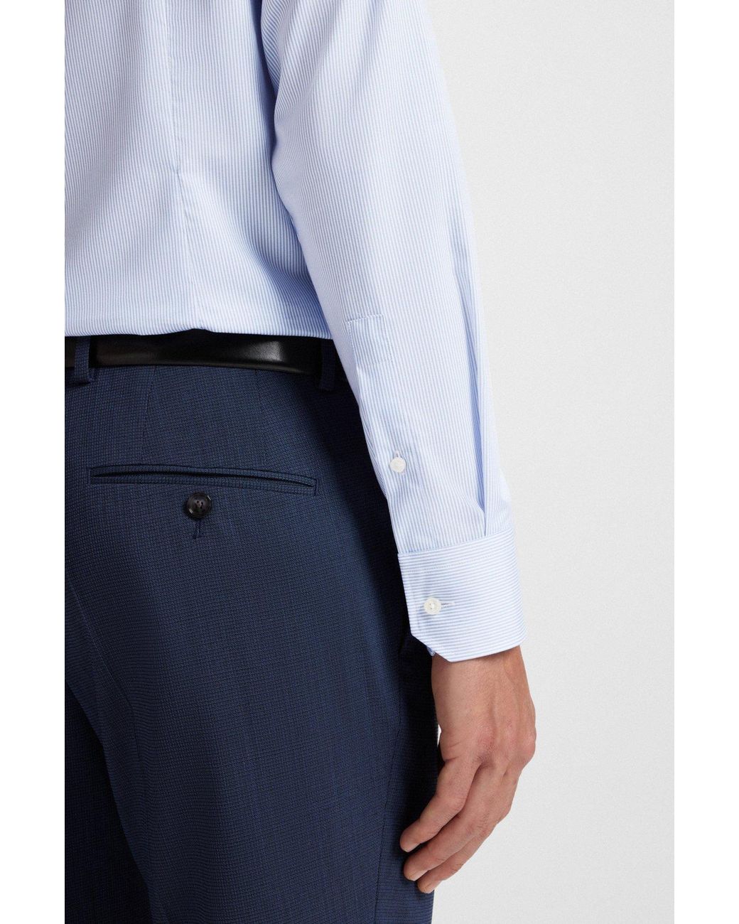Boss Blue Striped Long-Sleeved Shirt for men