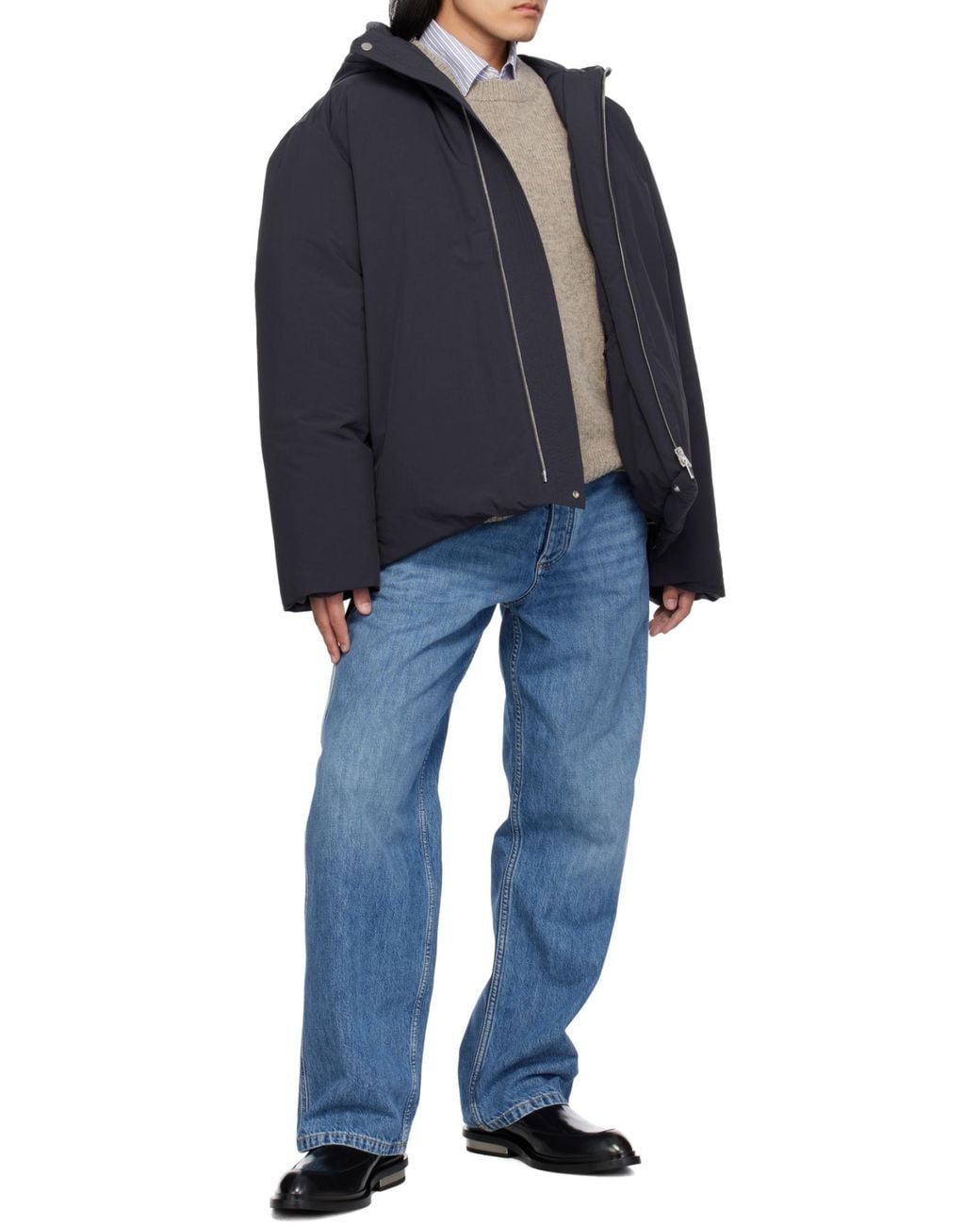 Jil Sander Blue Hooded Down Jacket for men