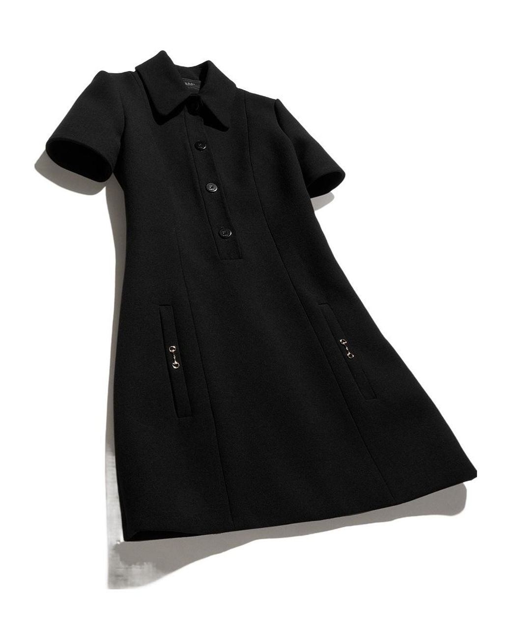 Gucci Black Crêpe Wool Polo Dress With Horsebit