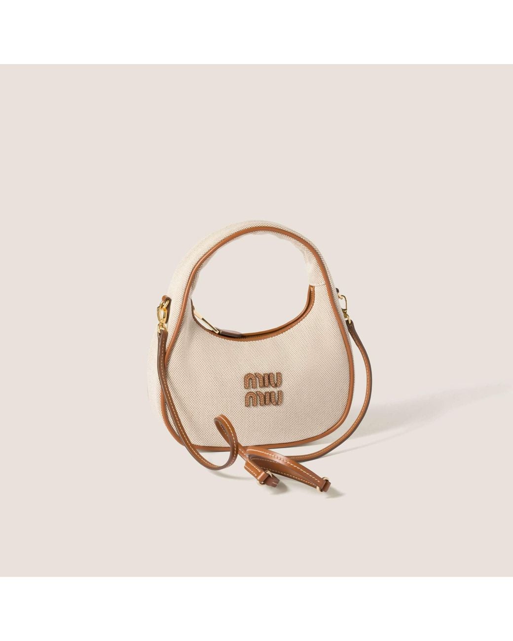Miu Miu Natural Wander Canvas And Leather Bag