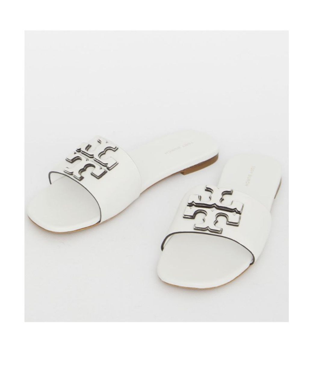 Tory Burch White Logo Patch Slip-On Sandals