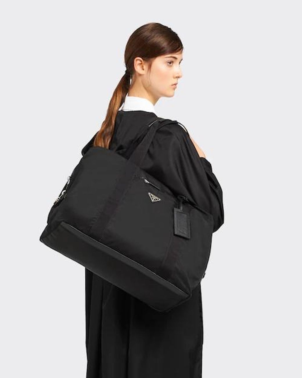 Prada Black Logo Triangle Zipped Travel Bag for men